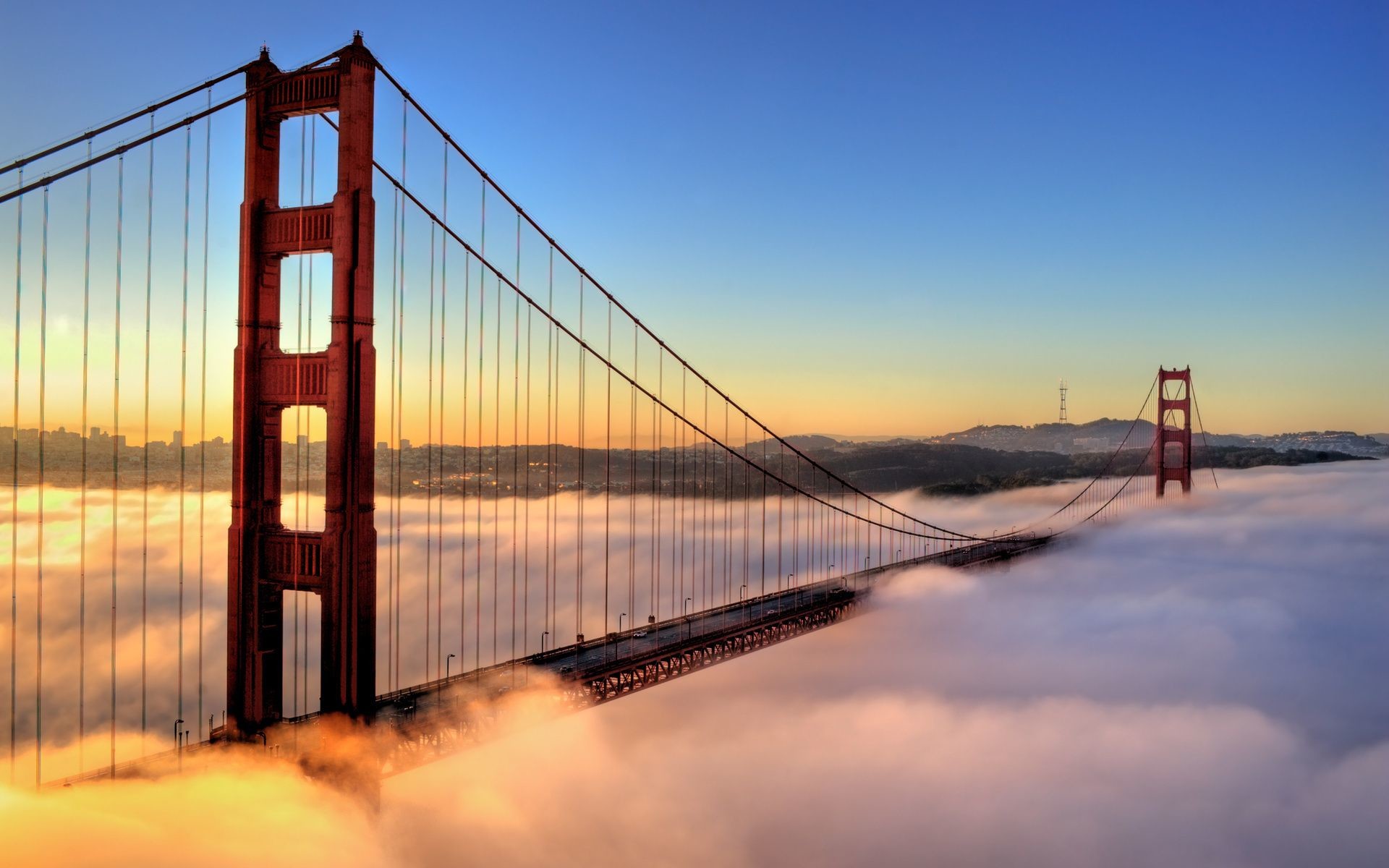 Golden Gate Bridge, San Francisco, Nebbia, Alba, Full HD, sfondo per PC
