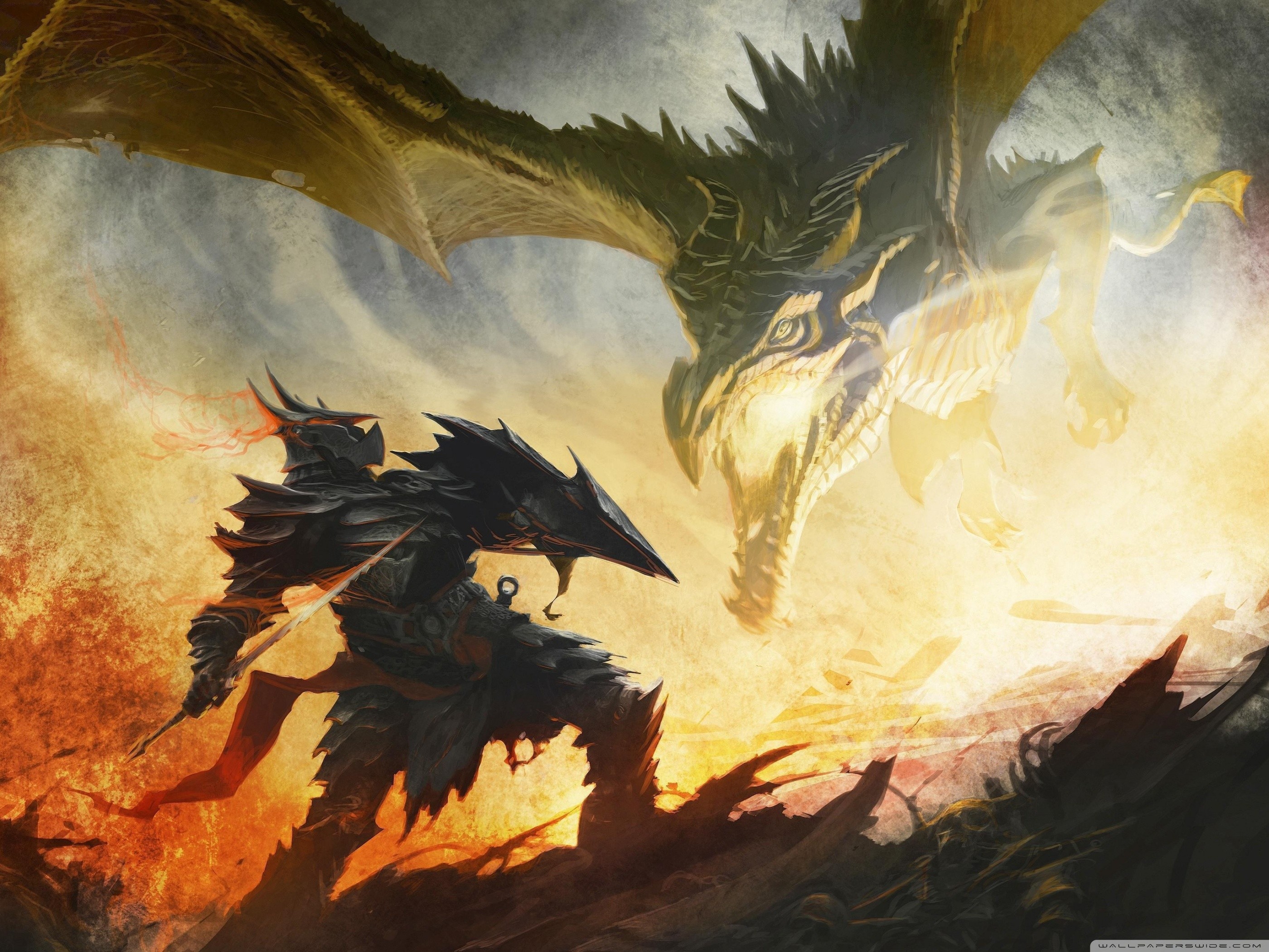 The Elder Scrolls V: Skyrim, Drago, Armatura daedrica, Fuoco, sfondo per iPad e tablet