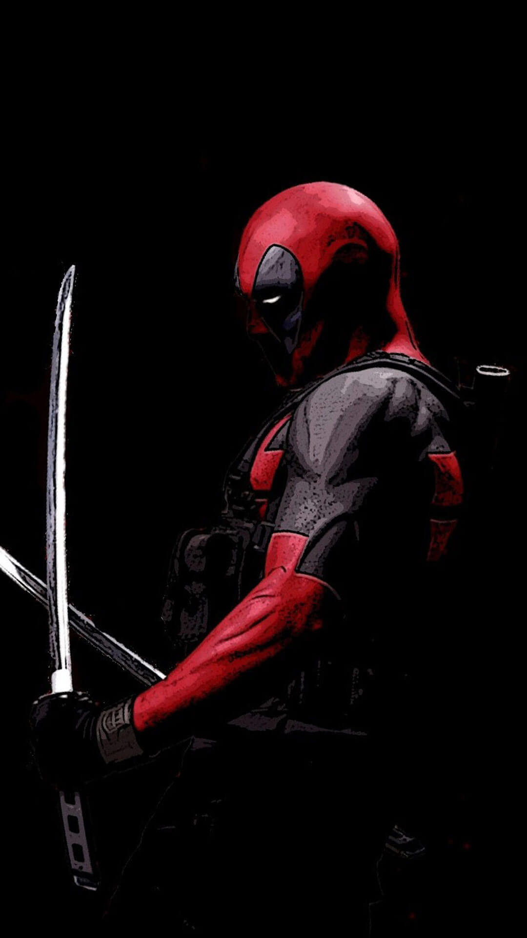 Deadpool, Marvel, Katana, Sfondo nero, schermata Home iPhone