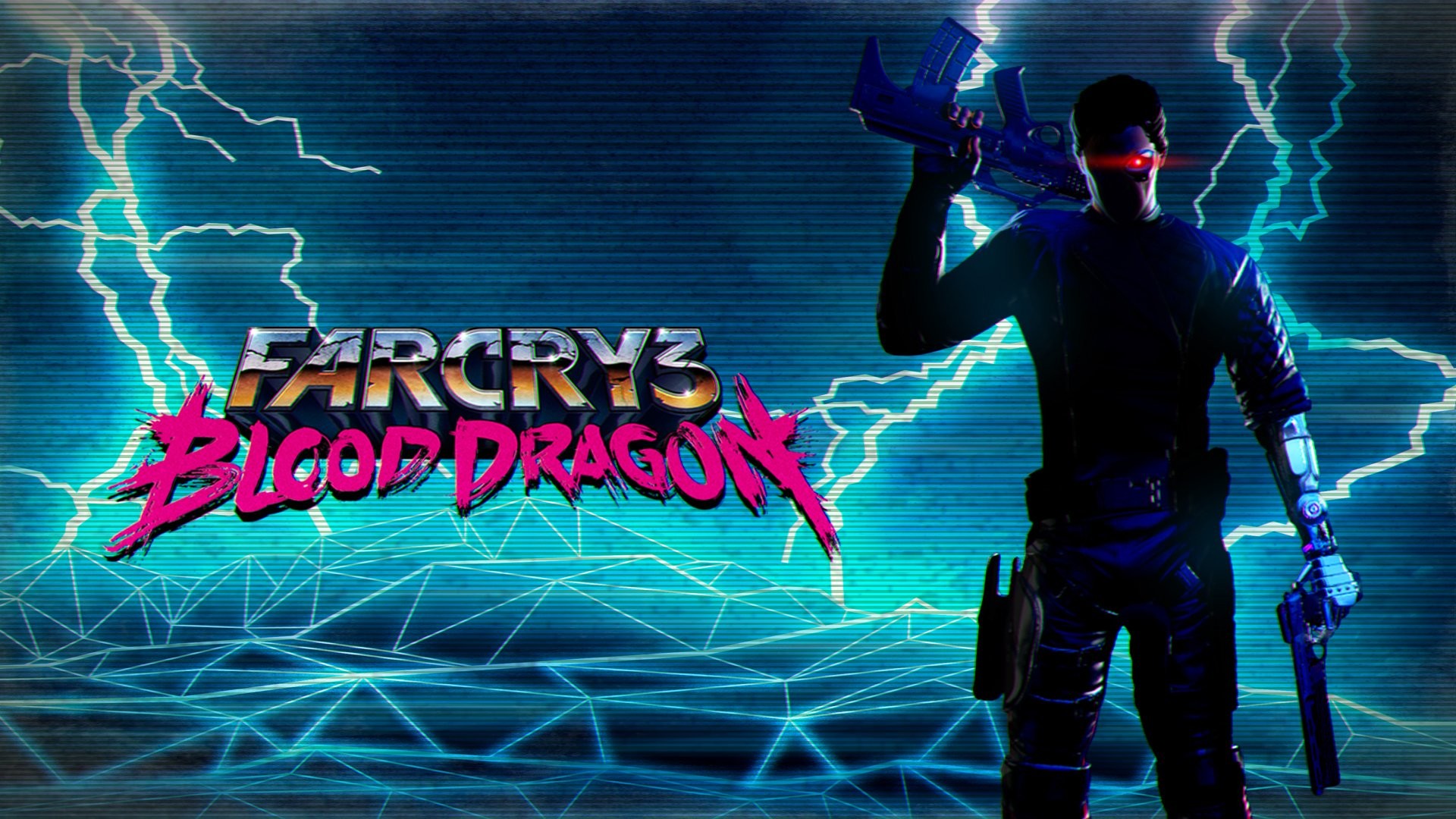 Far Cry 3: Blood Dragon, Rex Power Colt, Neon, Fulmini, Retrowave, sfondo 16:9 Full HD
