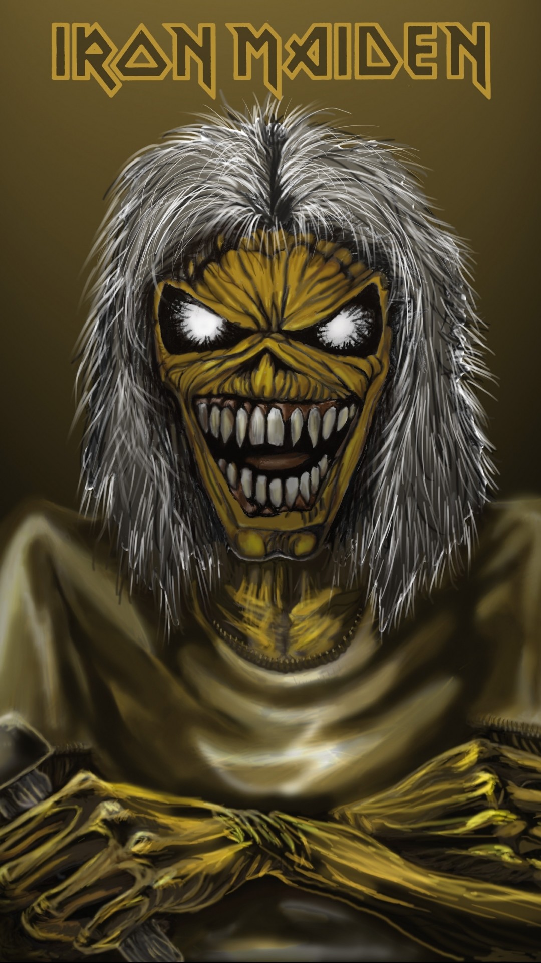 Eddie, Iron Maiden, Killers, Illustrazione, Toni dorati, Full HD, wallpaper per smartphone