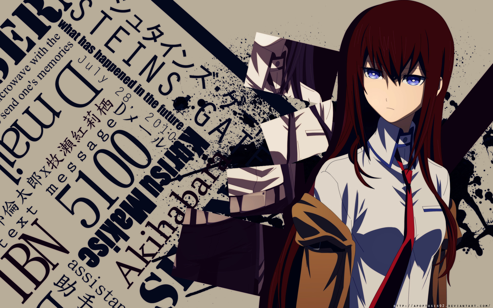 Kurisu Makise, Steins;Gate, Tipografia, Akihabara, 1920x1200, immagine di sfondo