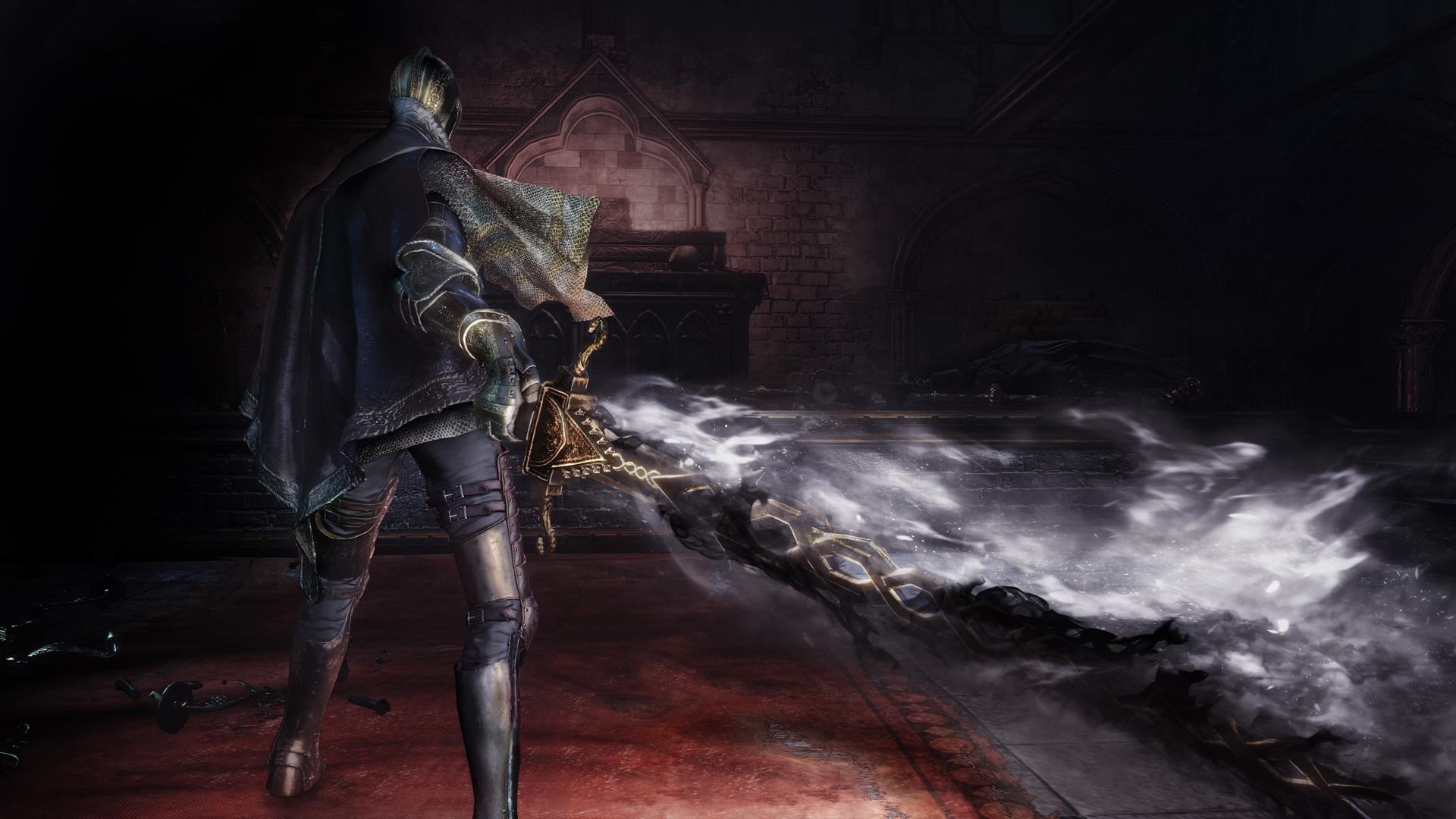 Dark Souls III, Cavaliere, Mantello, Arma, Full HD, sfondo Windows 11