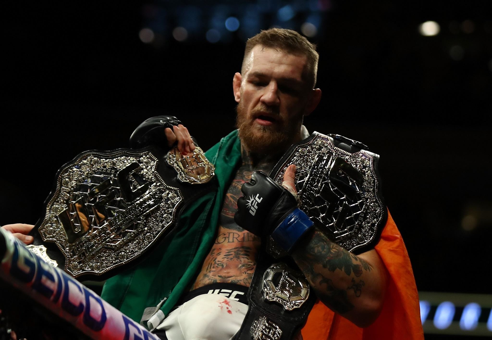 Conor McGregor, Cinture UFC, Campione, Bandiera irlandese, Full HD, sfondo per portatile