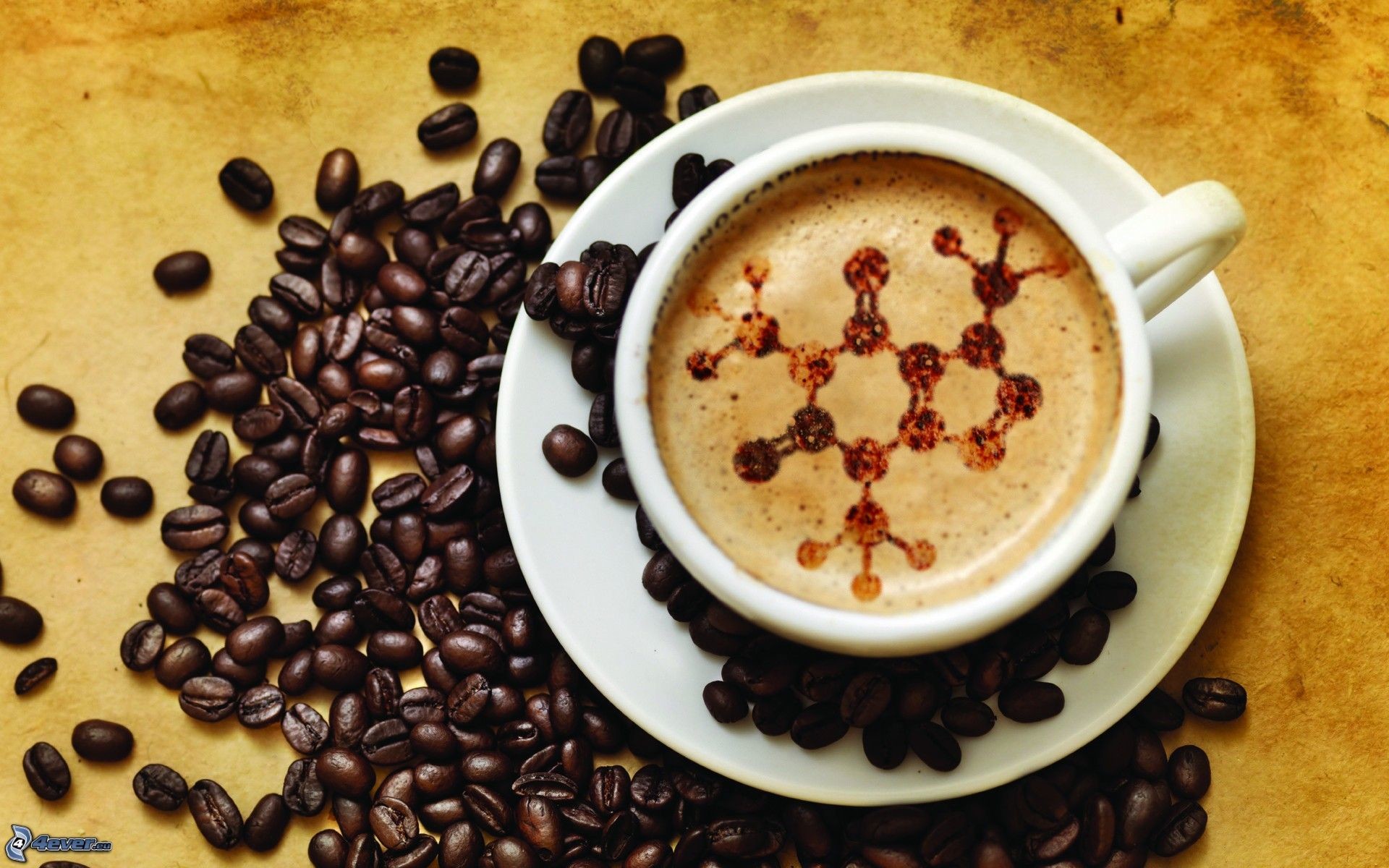 Molecola di caffeina, Caffeina, Cappuccino, Chicchi di caffè, Full HD, sfondo per PC