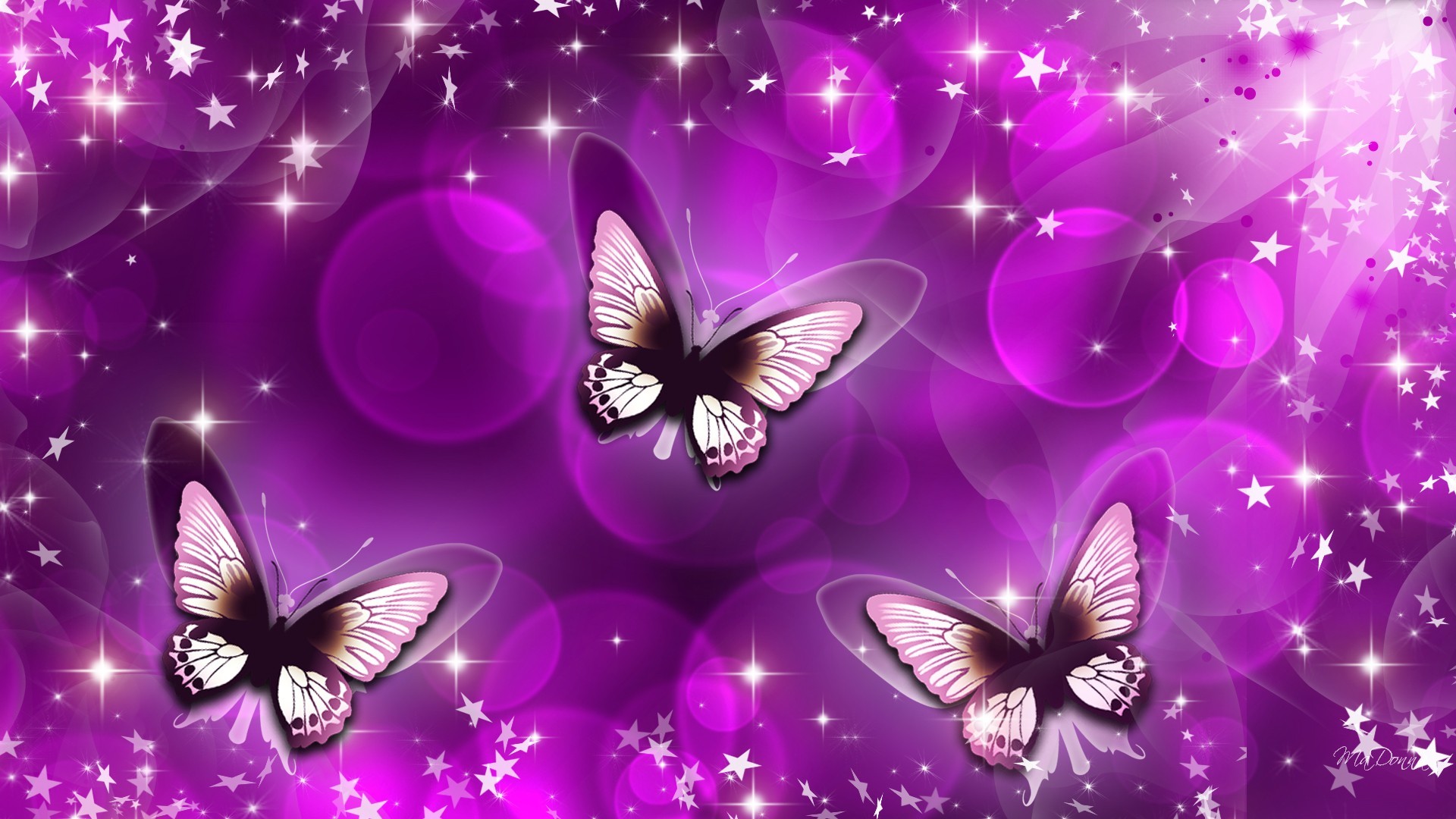 Farfalle, Stelle, Bokeh, Viola, 1920x1080, immagine di sfondo
