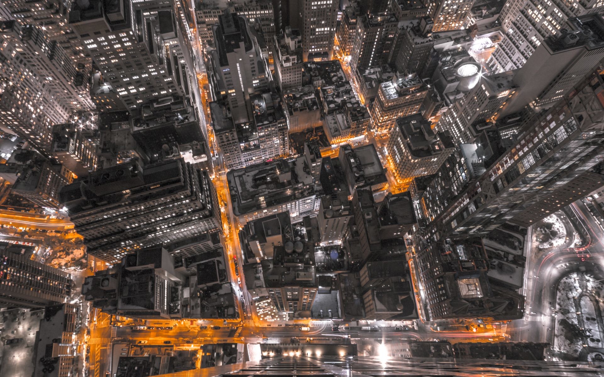 New York, Vista aerea, Grattacieli, Notte, Strade, 1920x1200, sfondo per PC
