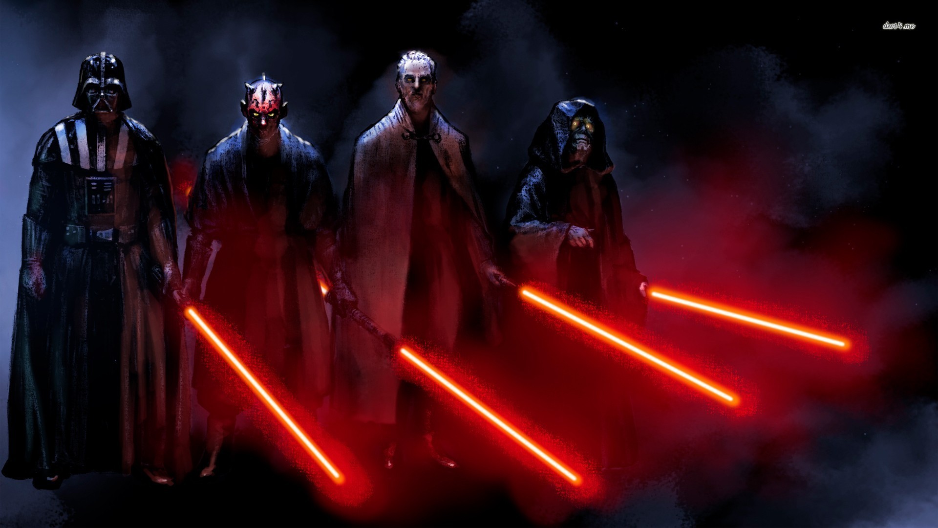Darth Vader, Darth Maul, Imperatore Palpatine, Sith, Spade laser rosse, wallpaper desktop Full HD