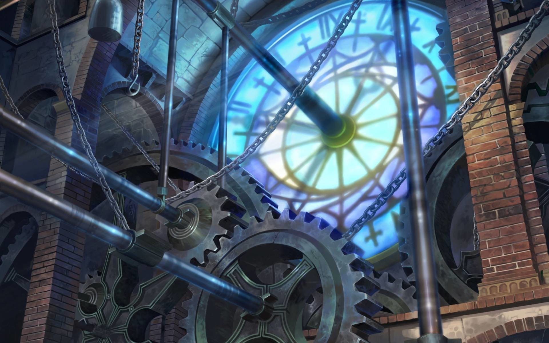 Torre dell'orologio, Ingranaggi, Vetrata, Steampunk, 16:10 Full HD, wallpaper widescreen