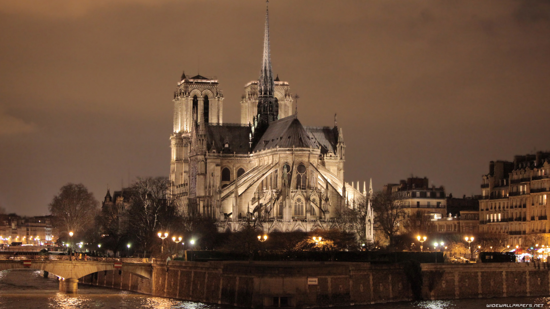Cattedrale di Notre-Dame, Notre-Dame de Paris, Parigi, Senna, Sera, sfondo Windows 11