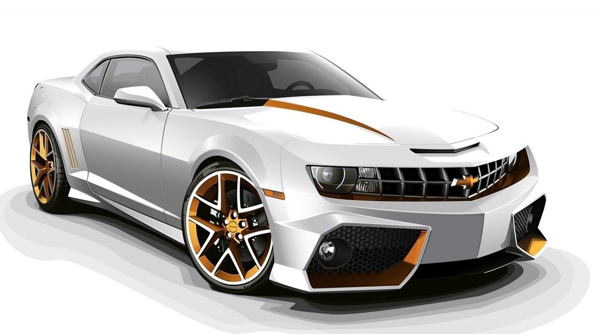 Chevrolet Camaro, Bianco, Illustrazione, 1920x1080, wallpaper desktop