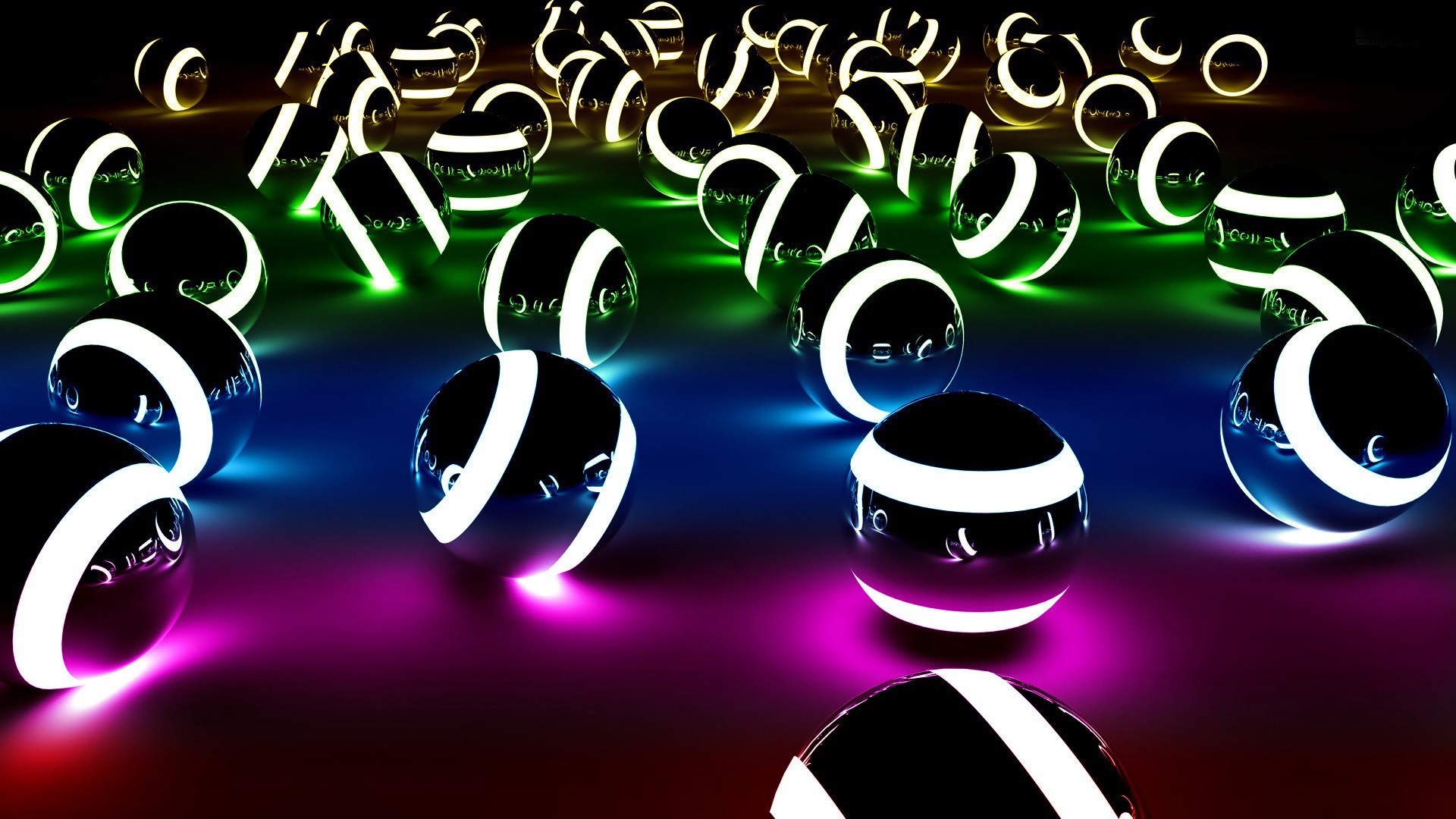 Sfere luminose, Neon, Rendering 3D, Colori vivaci, Full HD 1080p, sfondo desktop