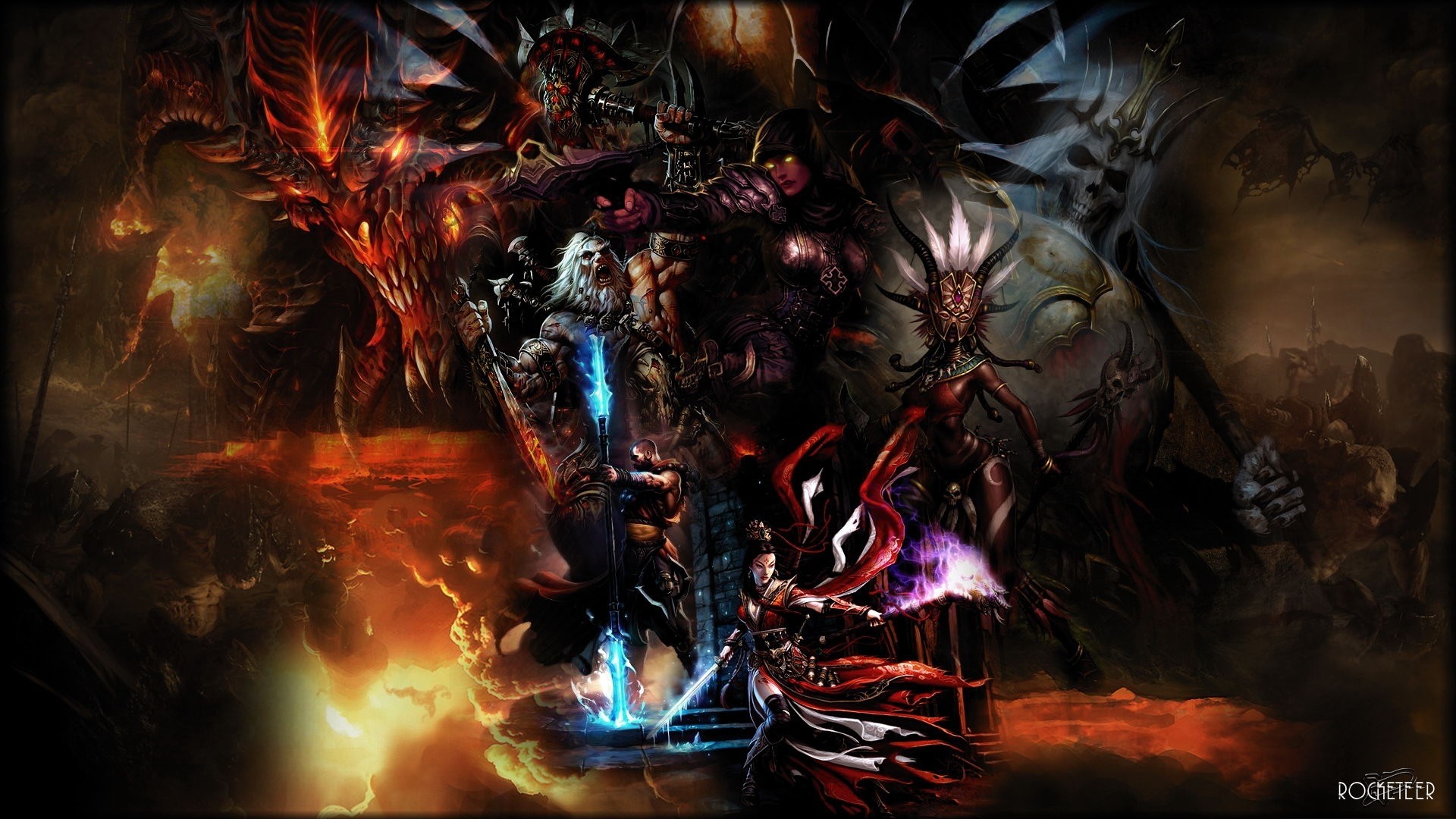 Diablo III, Demoni, Fuoco, Fantasy oscuro, 1920x1080, sfondo per PC
