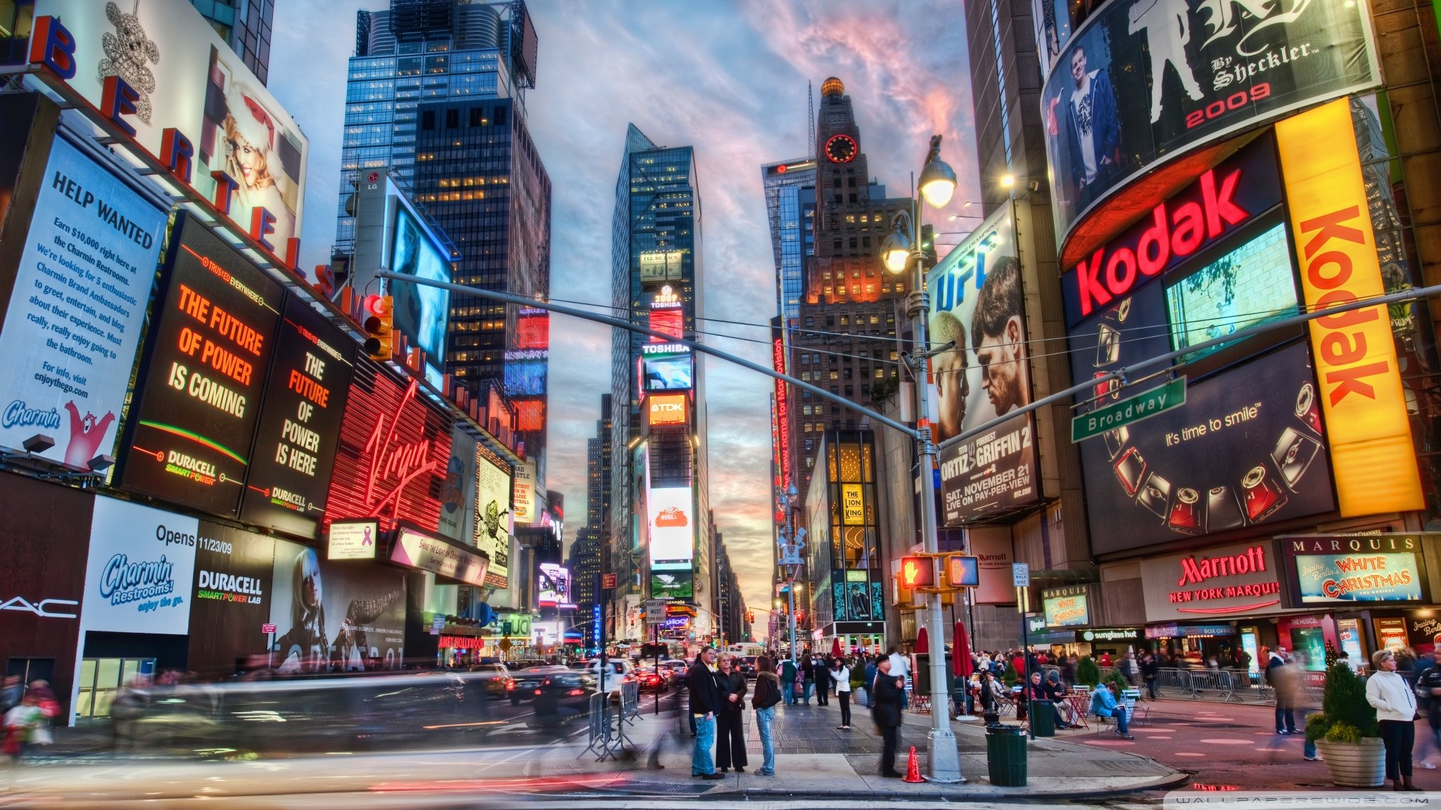 Times Square, New York, Stati Uniti, Insegne luminose, Grattacieli, sfondo desktop Full HD