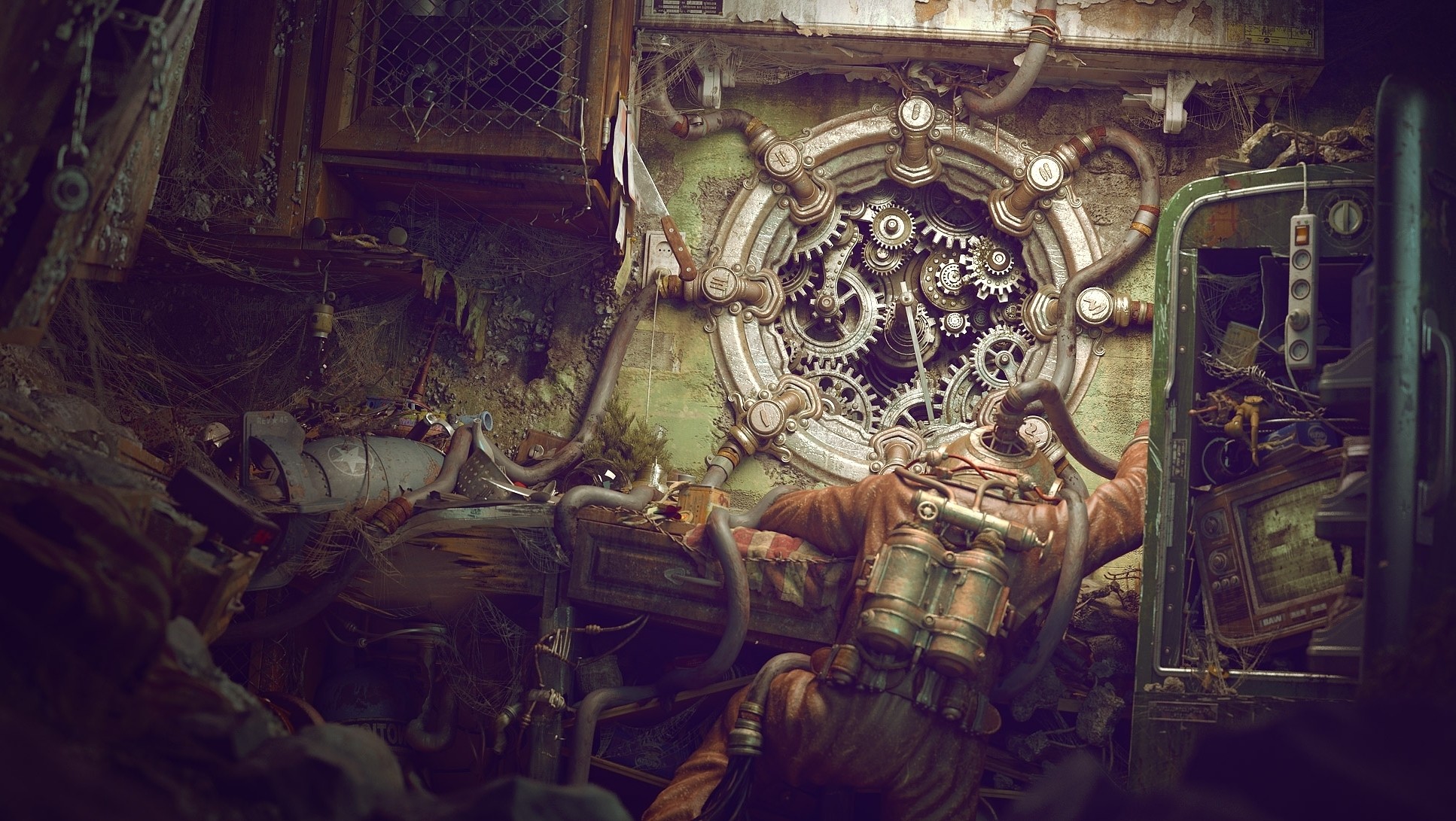 Macchinario, Ingranaggi, Oblò, Steampunk, Full HD, wallpaper per computer