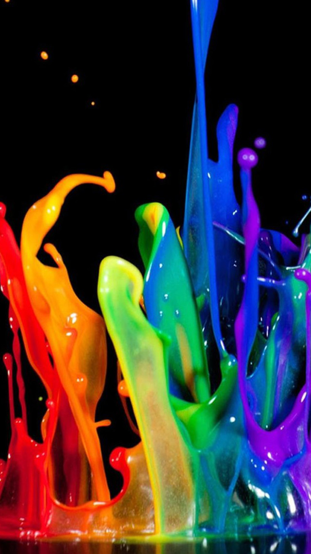 Schizzi di vernice, Arcobaleno, Liquido, Sfondo nero, 3D, Full HD, wallpaper per smartphone
