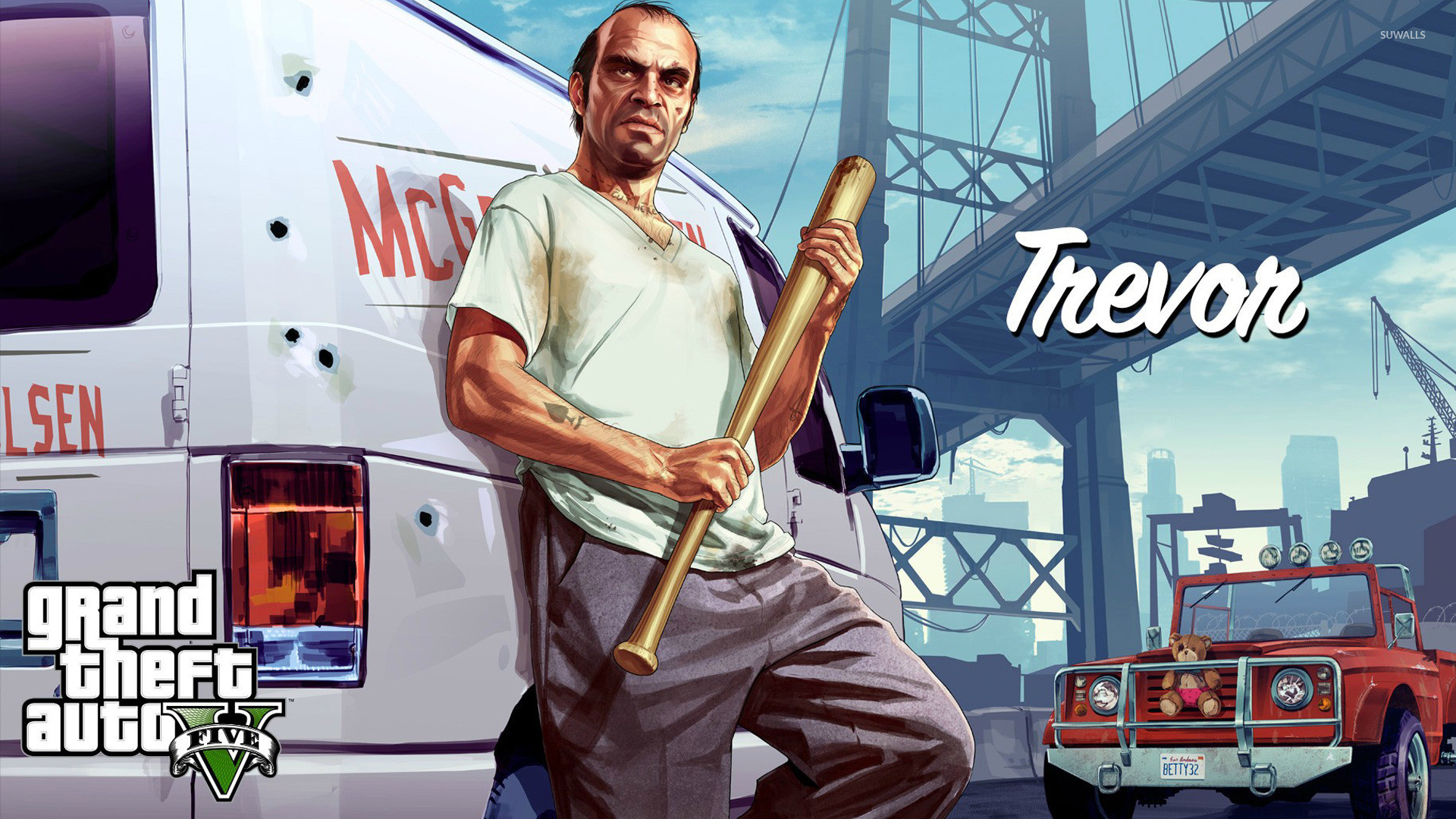 Trevor Philips, Grand Theft Auto V, Mazza da baseball, Furgone, Full HD, wallpaper per PC