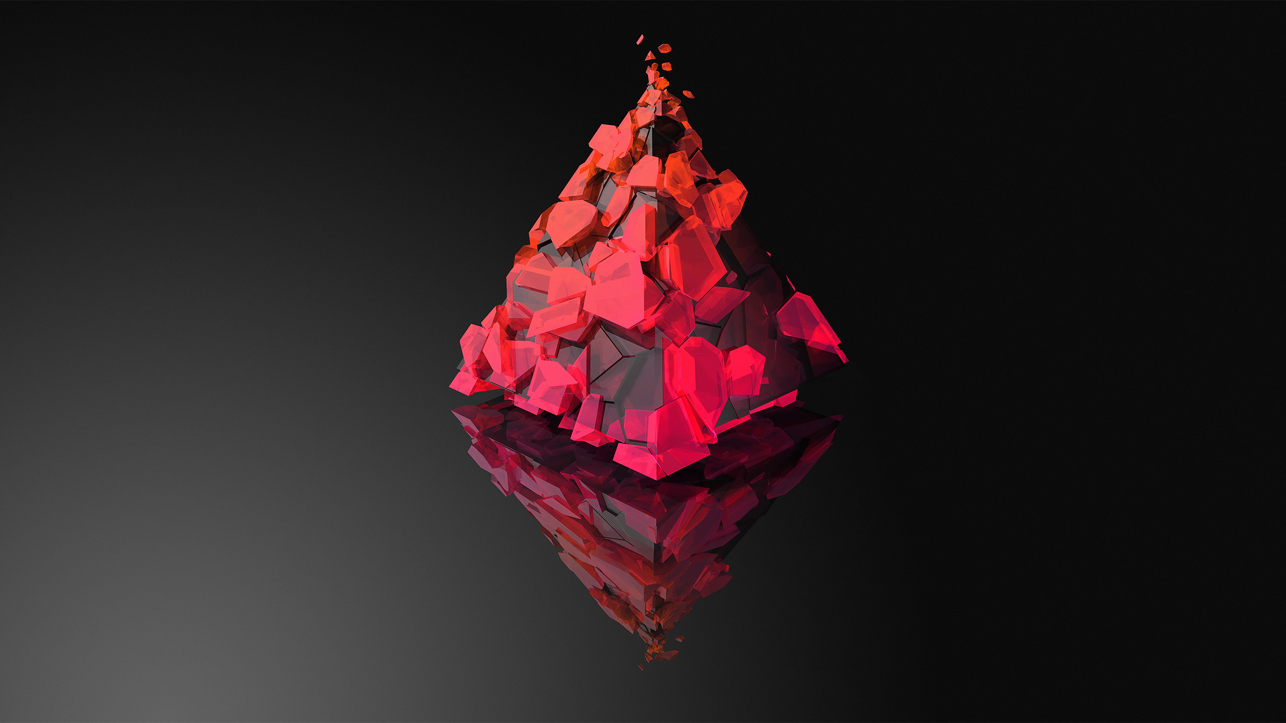 Cristallo rosso, Astratto, Sfondo scuro, Riflesso, 2K, wallpaper per portatile