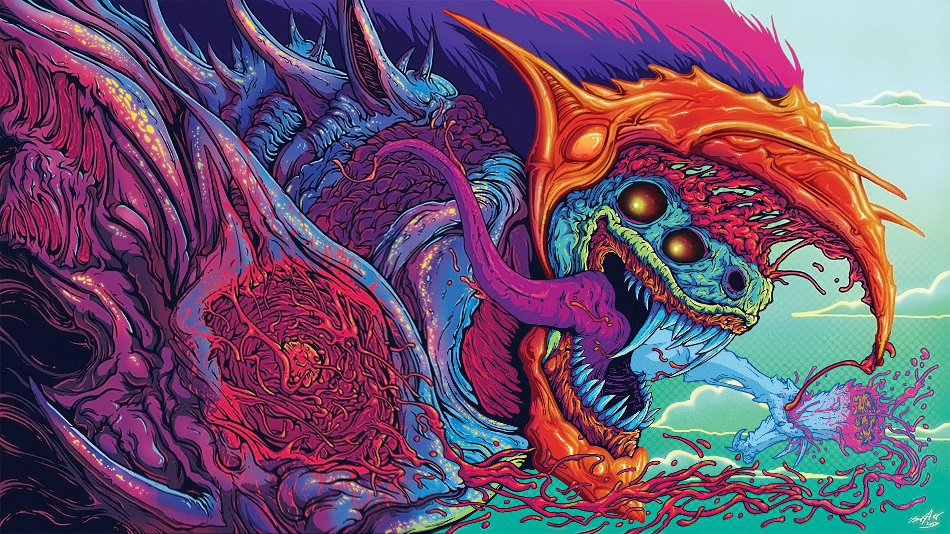 Hyper Beast, CS:GO, Mostro, Illustrazione, Multicolore, Full HD, sfondo per portatile
