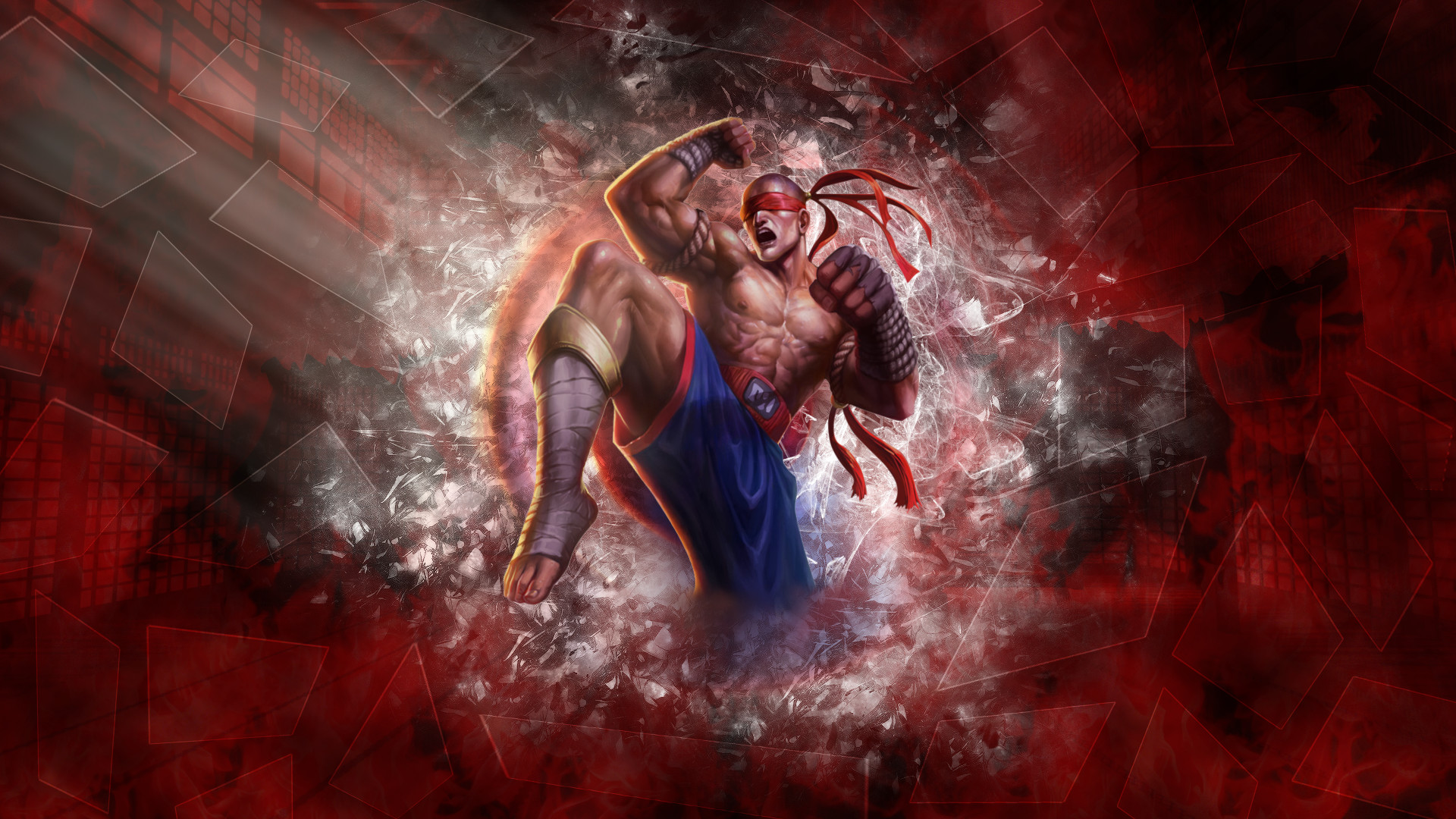 Lee Sin Muay Thai, League of Legends, Rosso, Arte digitale, Full HD, sfondo desktop
