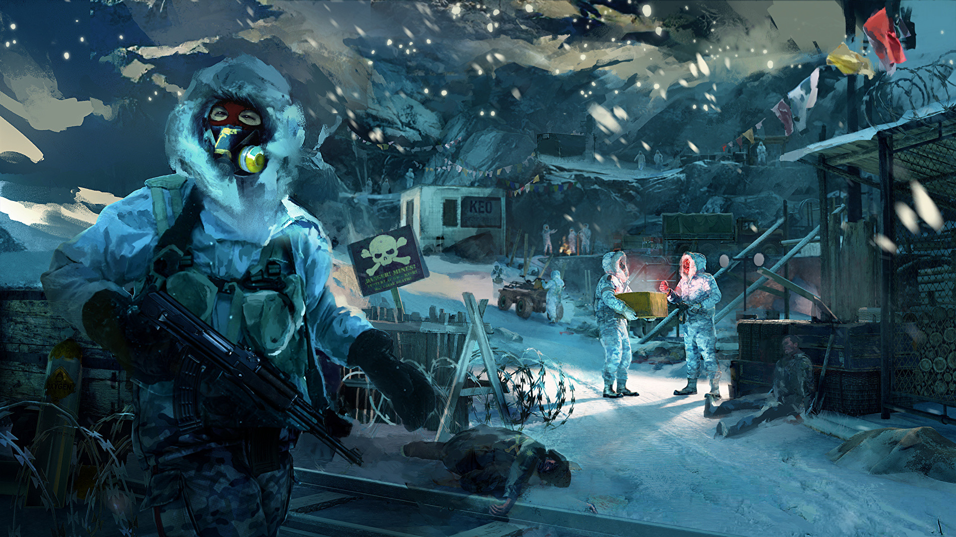 Far Cry 4, Soldato, Maschera antigas, Neve, Full HD, sfondo per PC