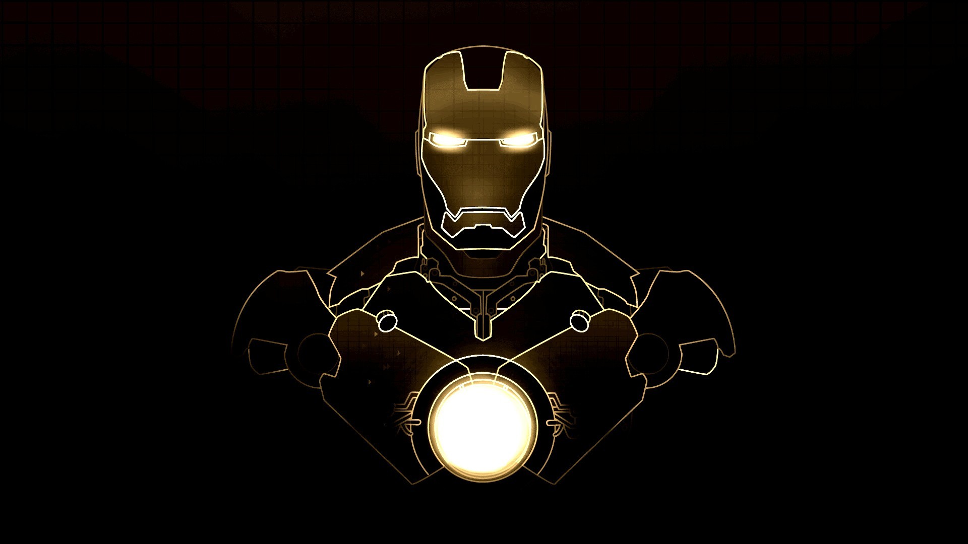 Iron Man, Reattore arc, Line art dorata, Sfondo nero, 1920x1080, wallpaper desktop