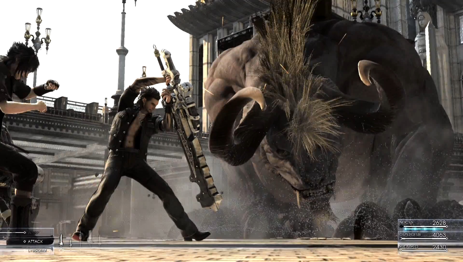 Gladiolus Amicitia, Behemoth, Final Fantasy XV, Battaglia, Città, sfondo Full HD per computer