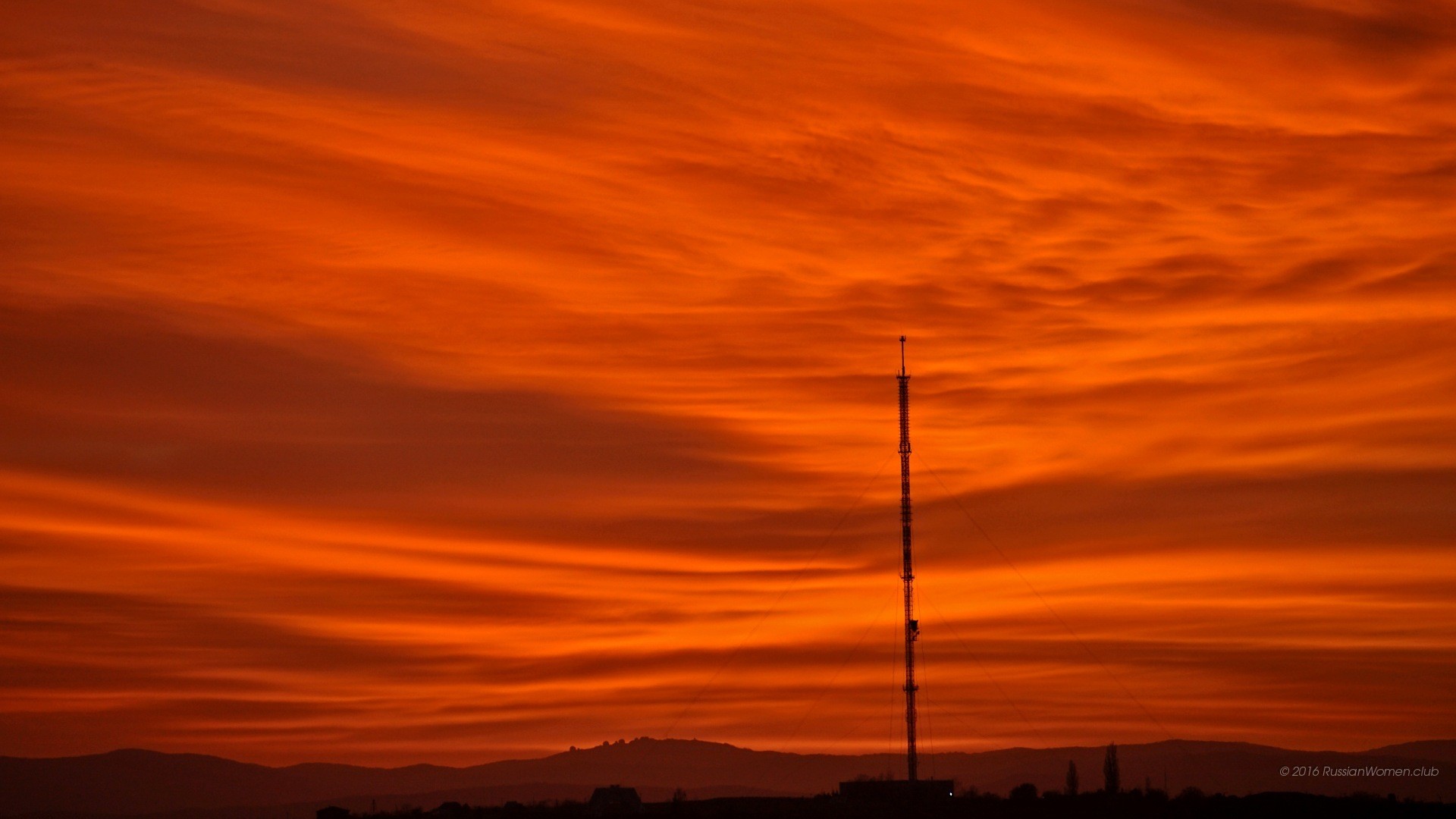 Cielo arancione, Tramonto, Antenna, Nuvole, 16:9 Full HD, sfondo widescreen