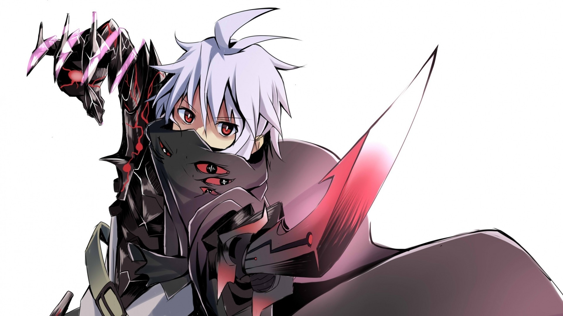 Ragazzo anime, Capelli bianchi, Armatura, Sfondo bianco, 16:9 Full HD, wallpaper widescreen