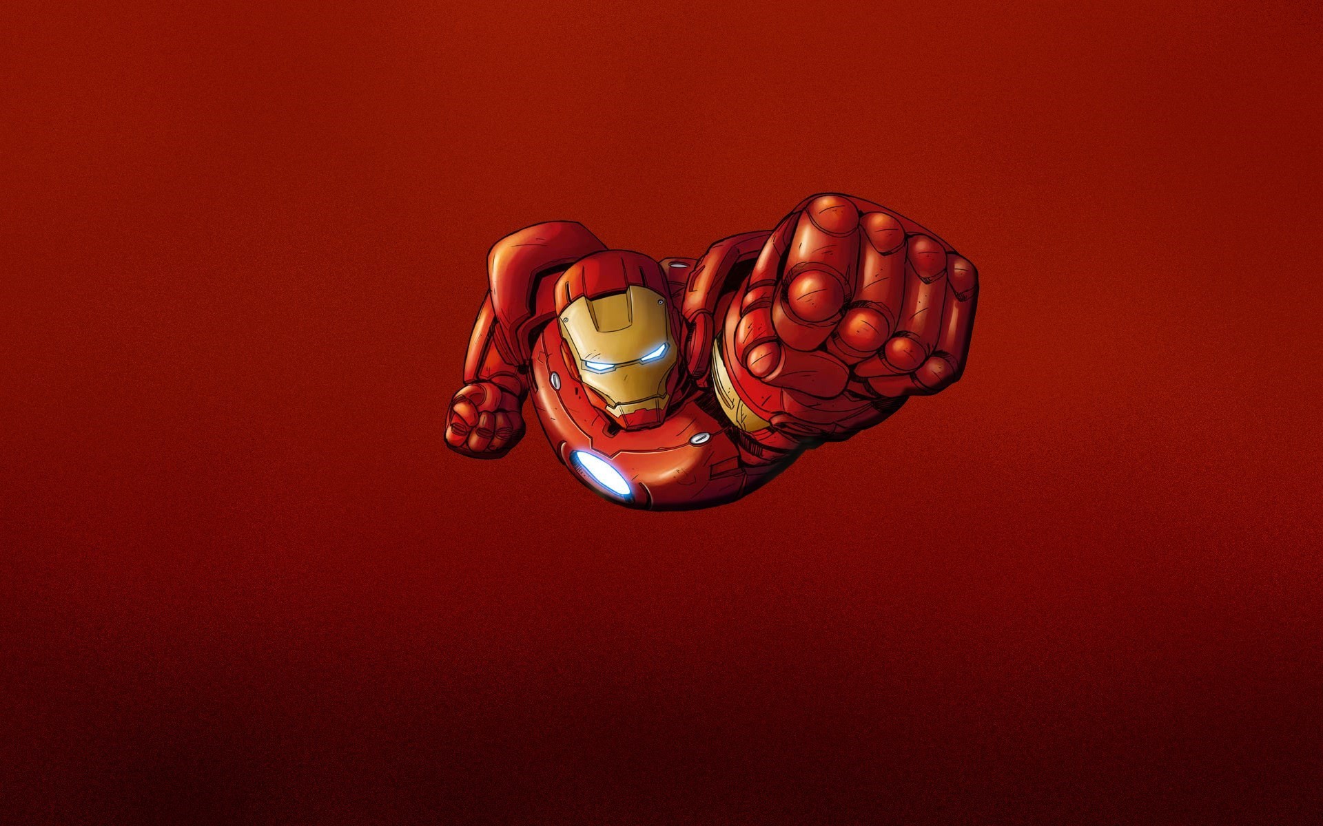 Iron Man, Marvel, In volo, Sfondo rosso, Full HD, wallpaper per PC