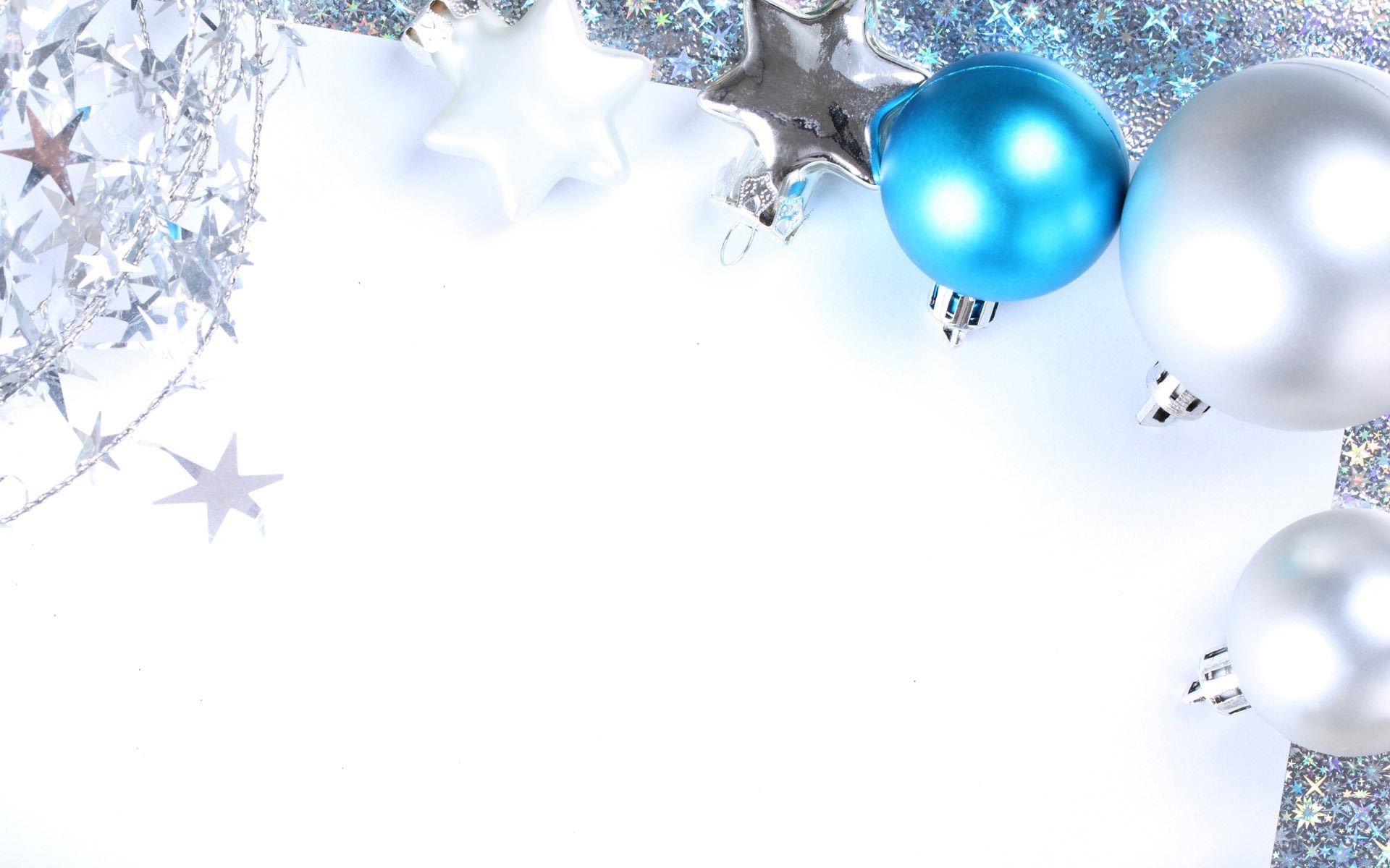 Palline argento, Pallina azzurra, Stelle, Bianco, Full HD, sfondo desktop