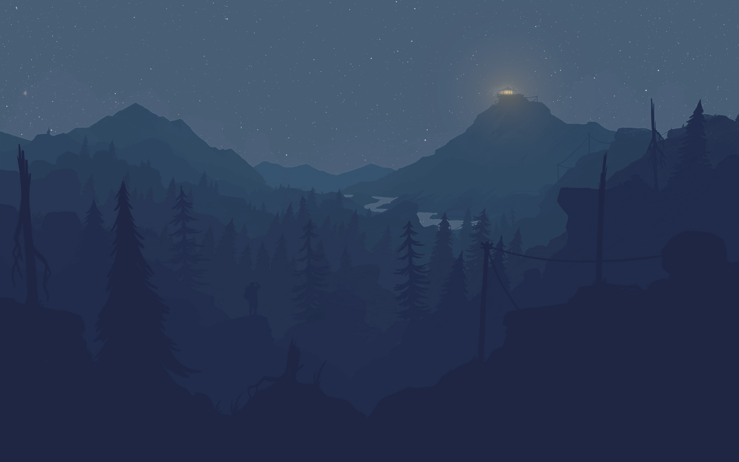 Firewatch, Notte, Montagne, Grigio-blu, 2560x1600, sfondo per PC