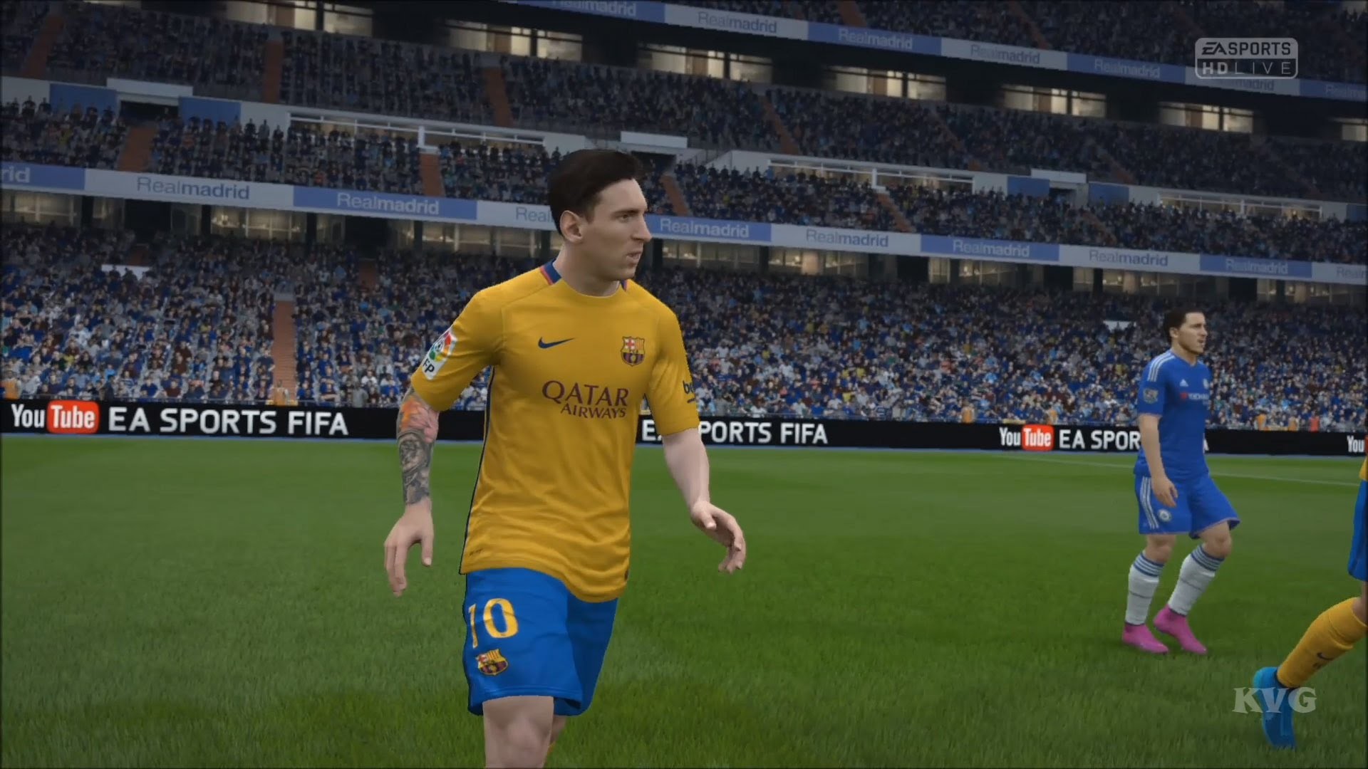 Lionel Messi, FC Barcelona, FIFA 16, Maglia gialla, Gameplay, 16:9 Full HD, sfondo widescreen