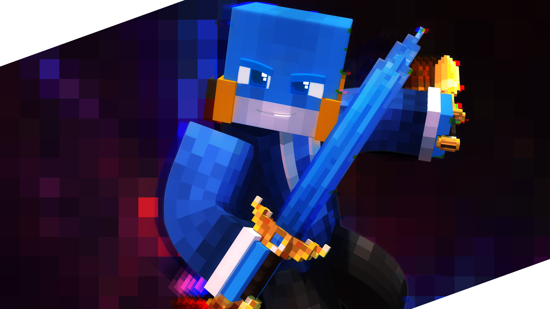 Minecraft, Skin, Spada, Rendering 3D, Blu, Full HD, sfondo per portatile