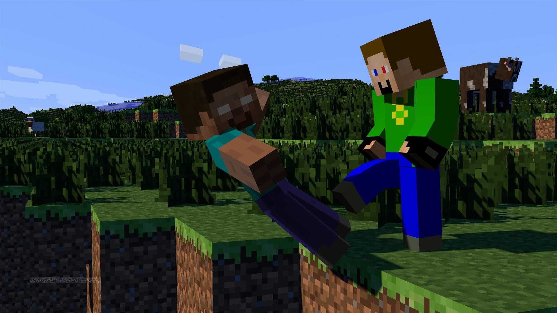 Minecraft, Steve, Skin, Combattimento, Foresta, Full HD, wallpaper desktop