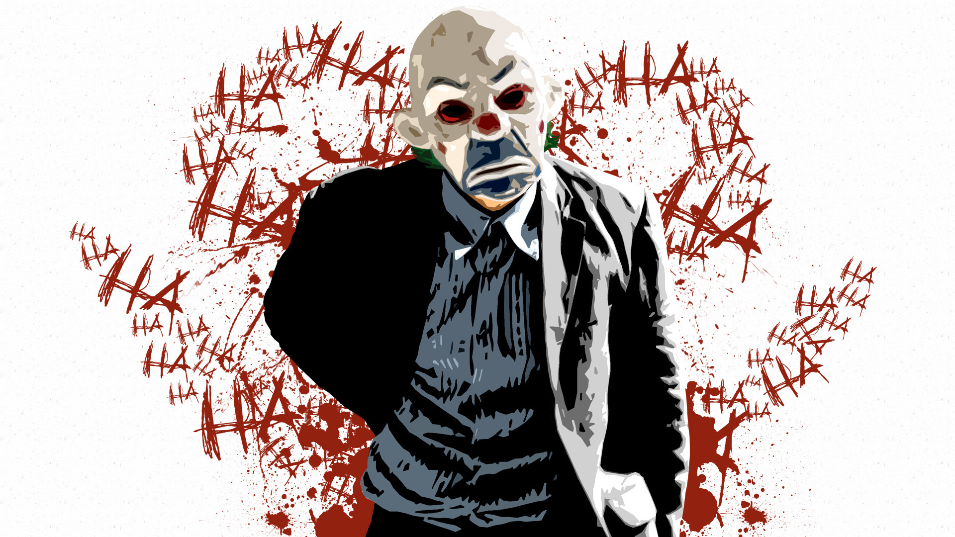 Joker, Il cavaliere oscuro, Maschera da clown, HAHAHA, Sfondo bianco, wallpaper desktop Full HD