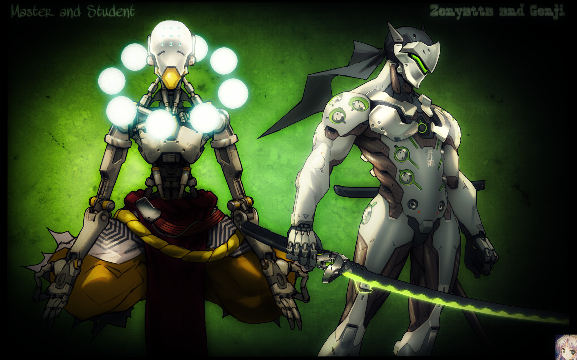 Zenyatta, Genji, Overwatch, Verde, 16:10 Full HD, sfondo widescreen