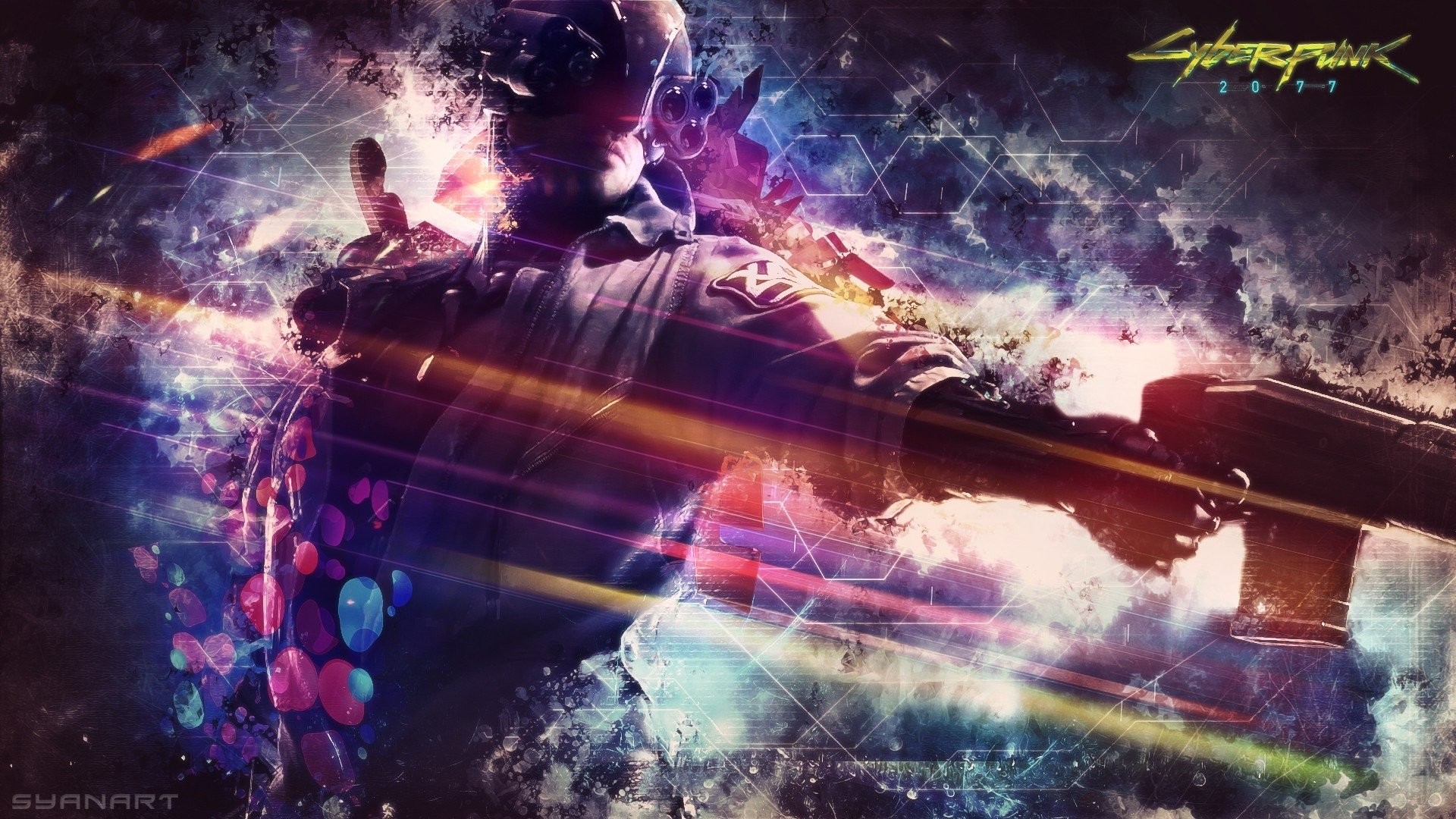 Cyberpunk 2077, Fan art, Colori vivaci, Arma, Full HD 1080p, sfondo desktop