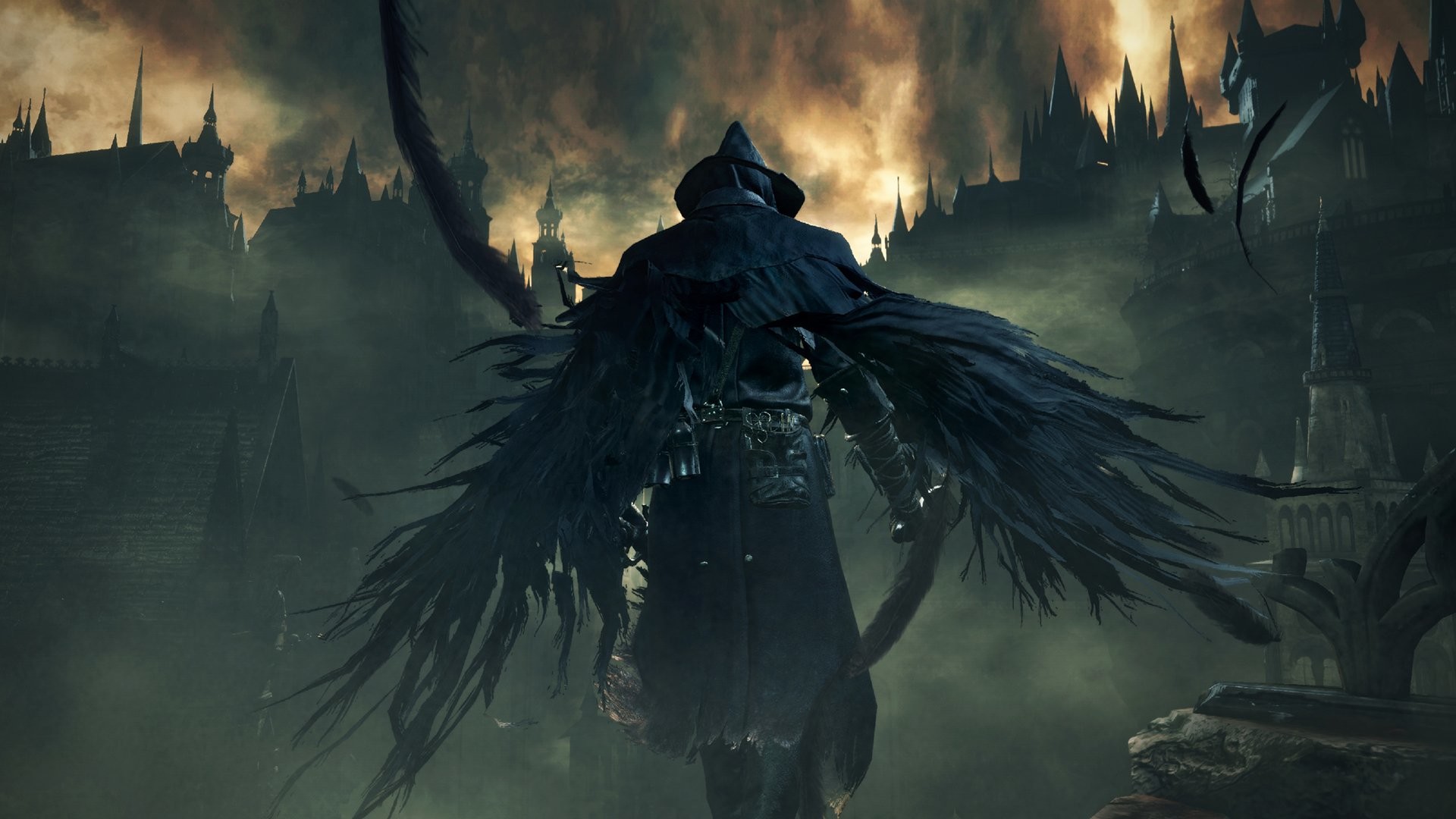 Eileen la Cornacchia, Bloodborne, Piume, Città gotica, 16:9 Full HD, wallpaper widescreen