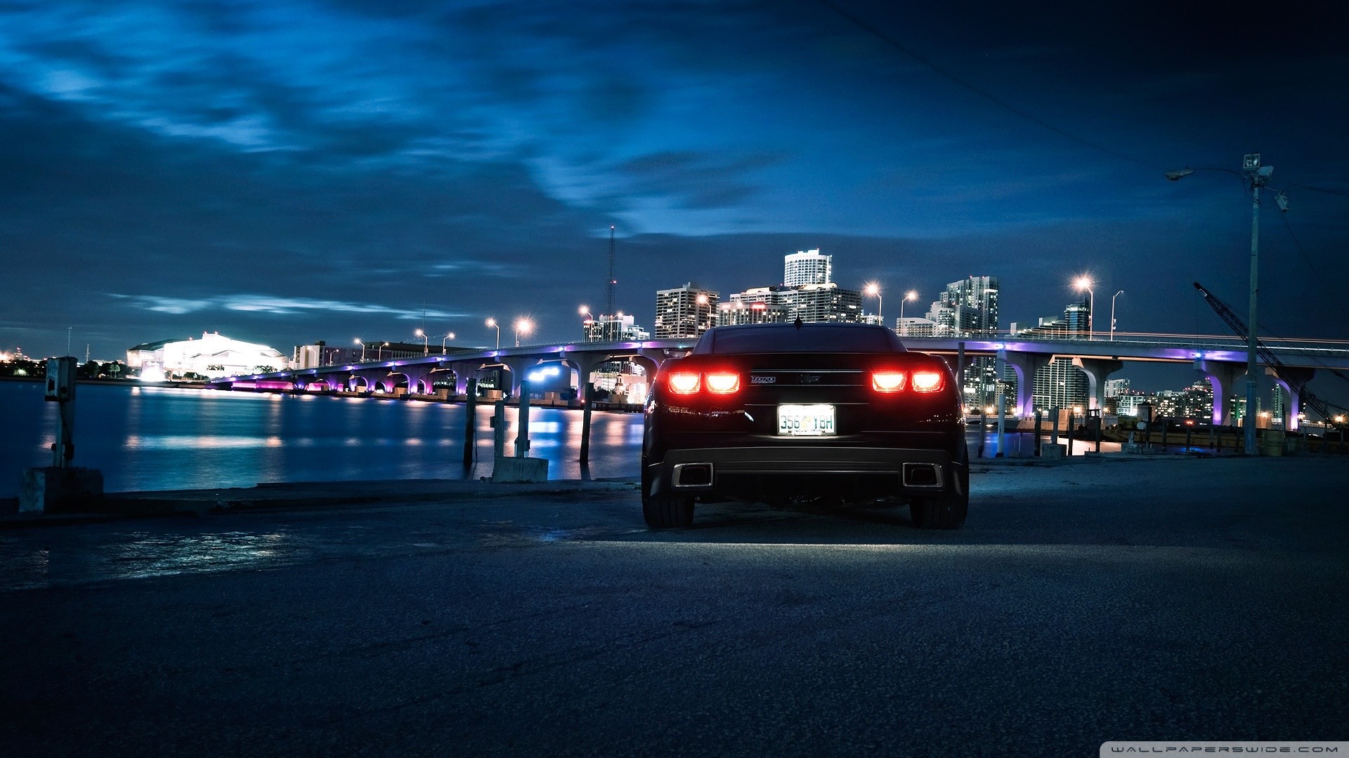 Chevrolet Camaro, Lungomare, Luci della città, Notte, 1920x1080, immagine di sfondo