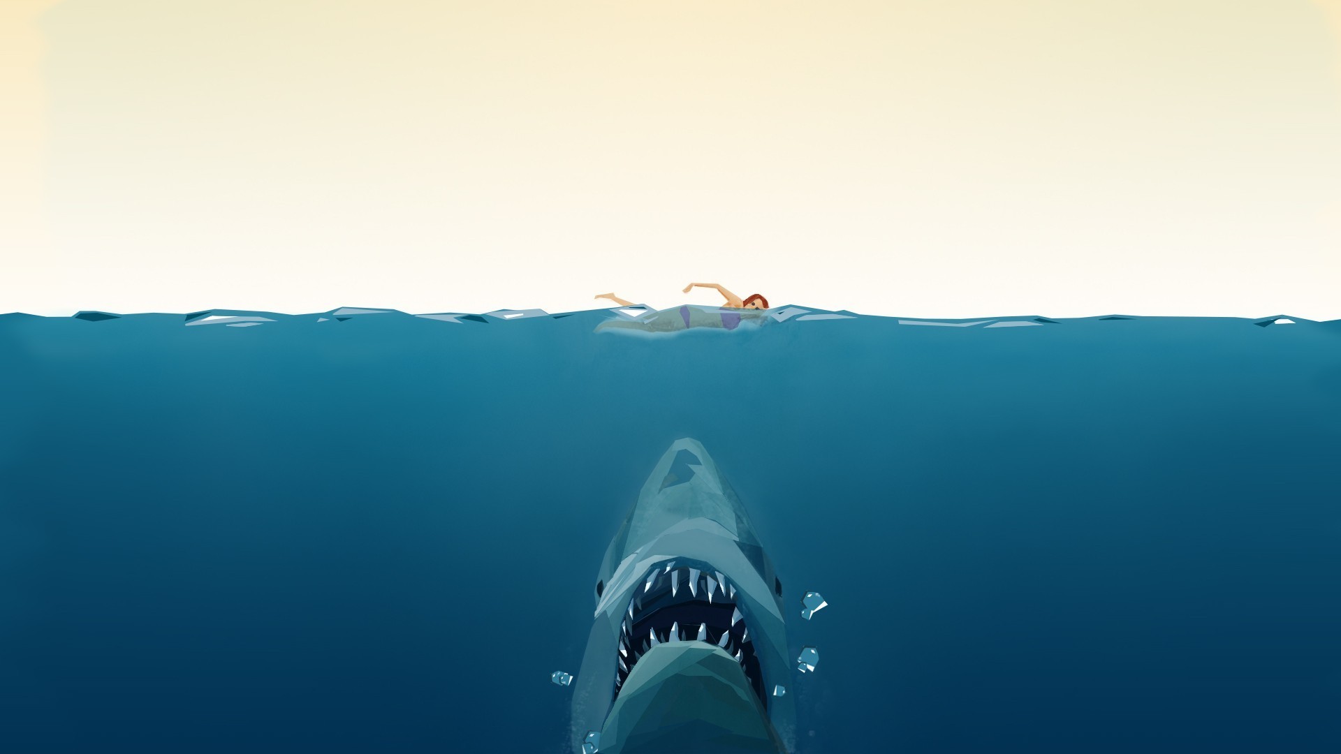 Lo squalo, Jaws, Nuotatrice, Minimalista, 16:9 Full HD, wallpaper widescreen