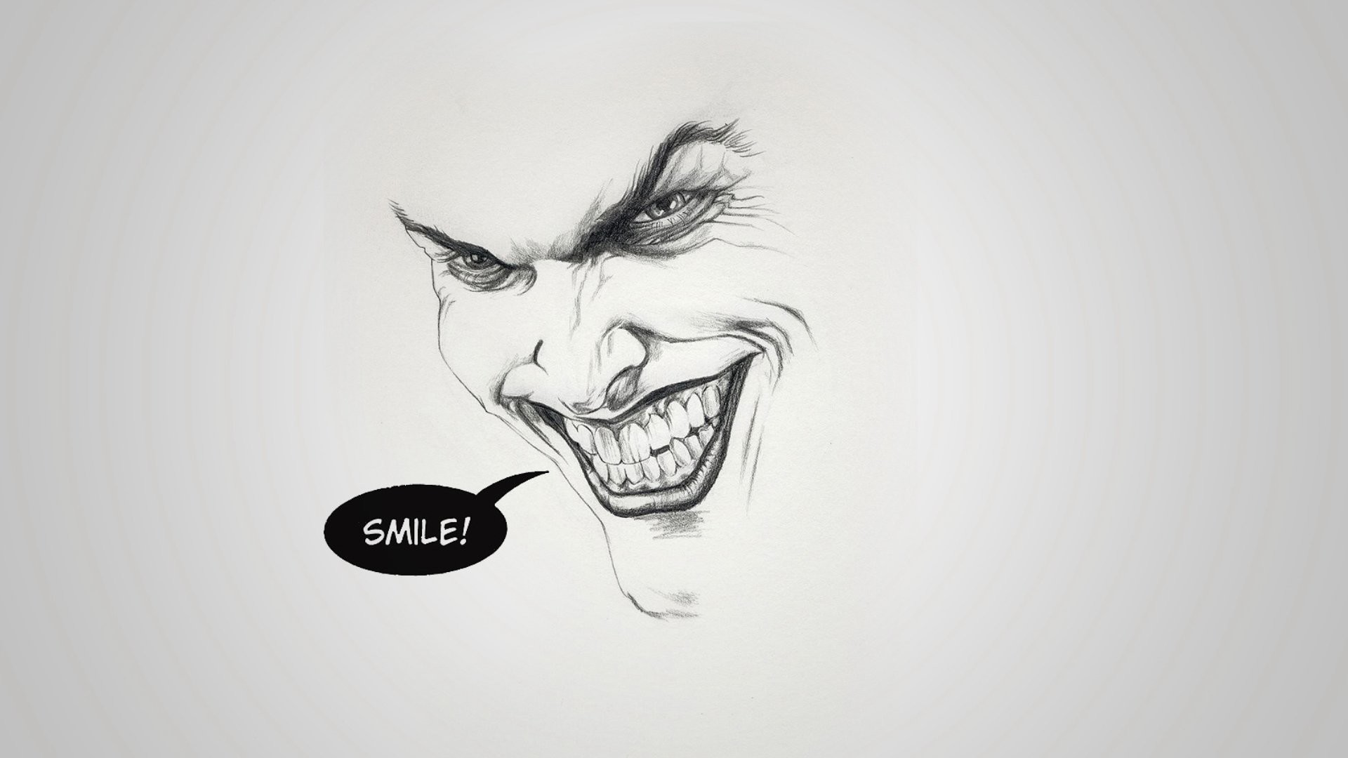 Joker, Smile!, Disegno a matita, Sfondo grigio chiaro, Full HD, wallpaper per computer
