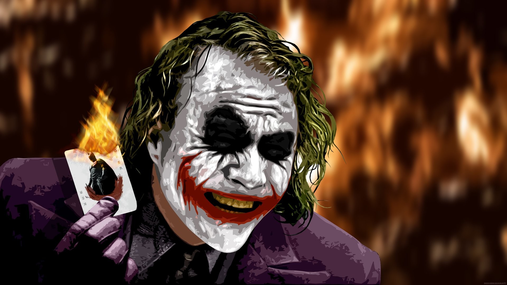 Joker, Heath Ledger, Carta in fiamme, Pittura, 1920x1080, sfondo per PC
