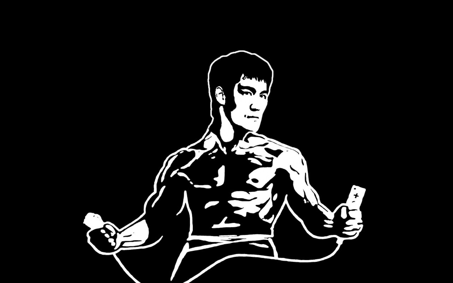 Bruce Lee, Nunchaku, Disegno al tratto, Sfondo nero, 1920x1200, wallpaper desktop