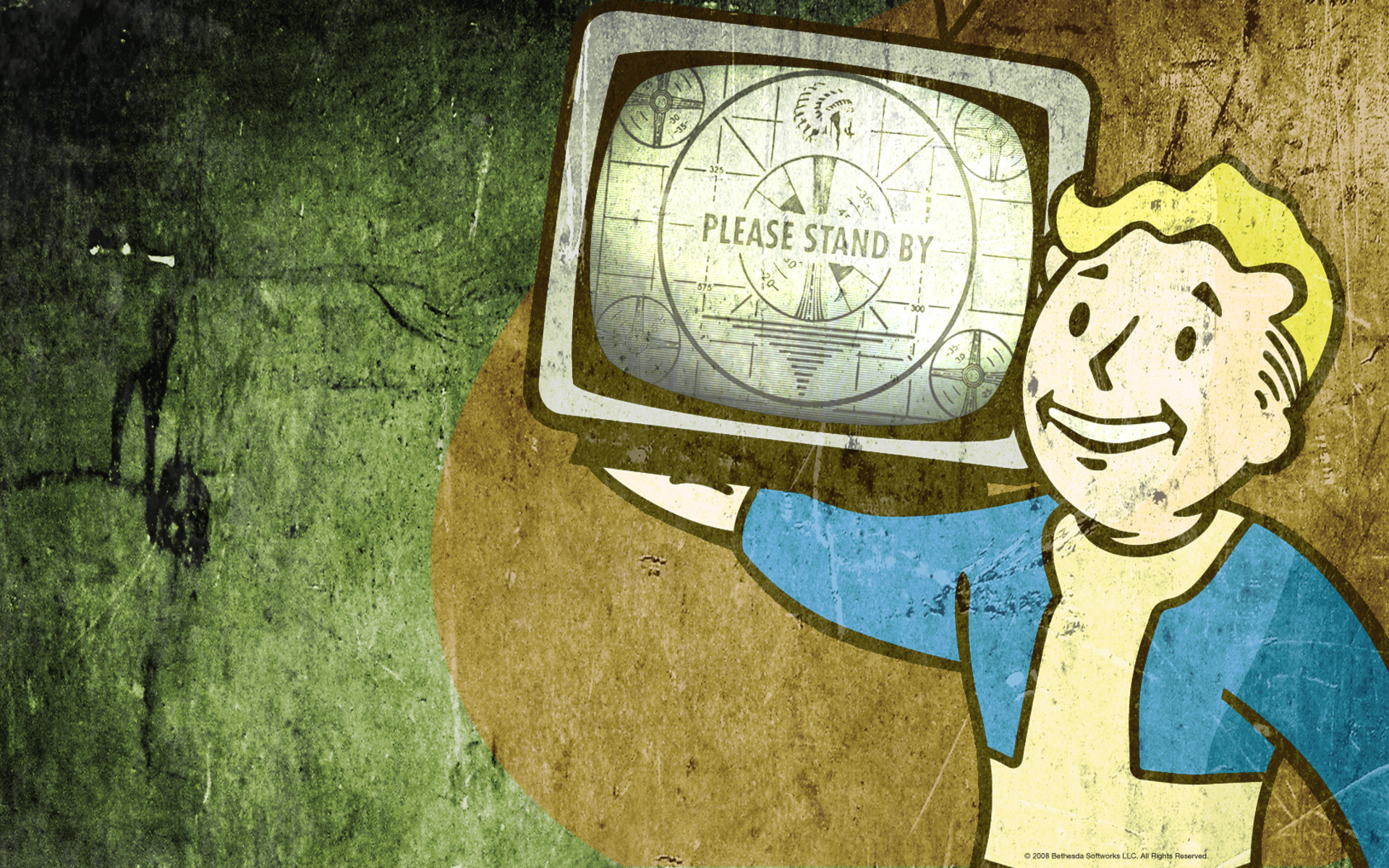 Vault Boy, Fallout, Televisore, Please Stand By, Grunge, 1920x1200, sfondo per PC