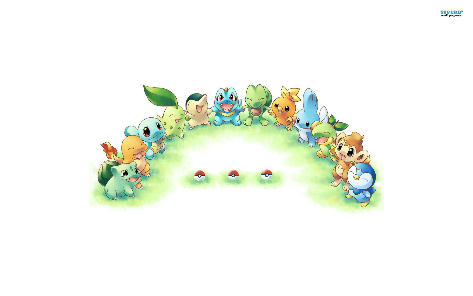 Starter Pokémon, Pokémon, Poké Ball, Sfondo bianco, Full HD, wallpaper per portatile