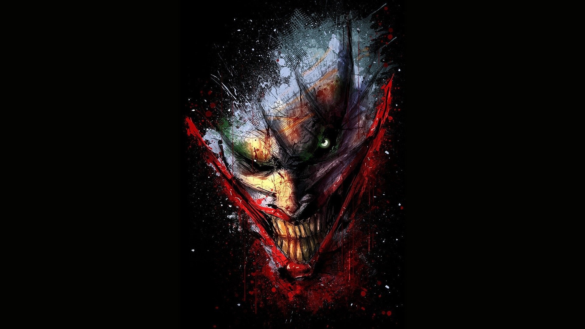Joker, Arte digitale, Schizzi rossi, Sfondo nero, 16:9 Full HD, wallpaper widescreen