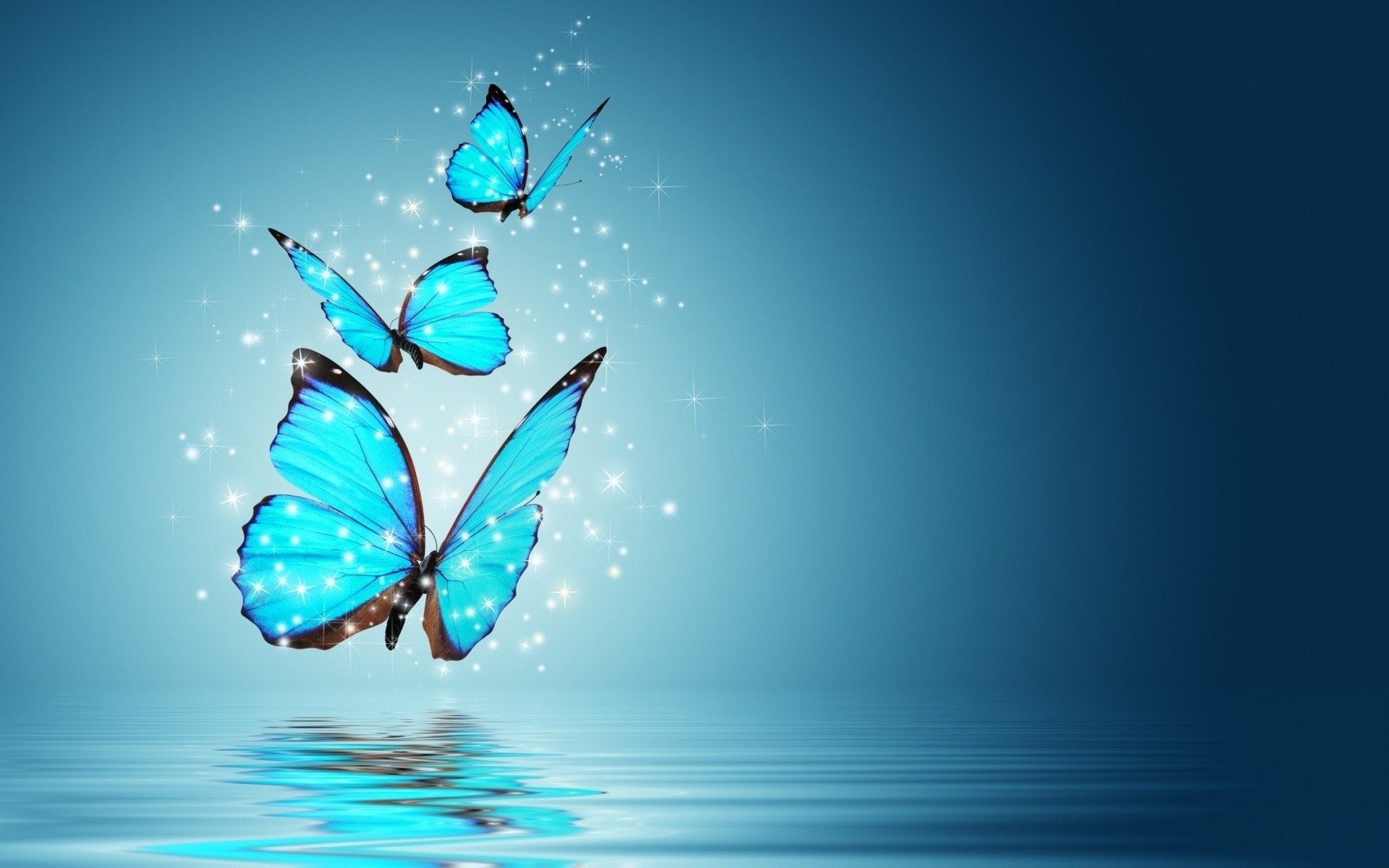 Farfalle azzurre, Acqua, Arte digitale, Blu, Full HD, sfondo per PC