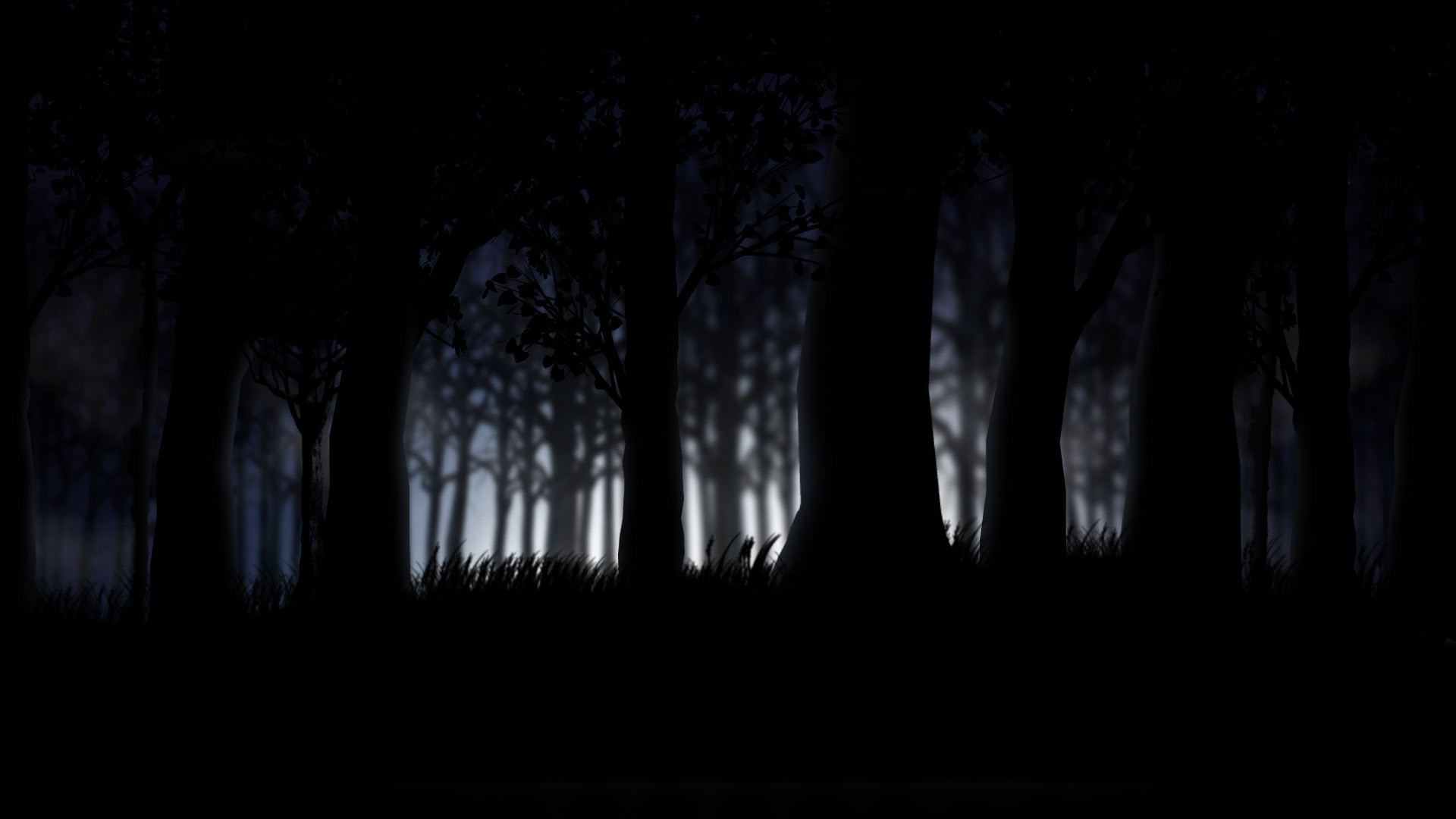 Foresta oscura, Silhouette, Buio, Notte, Full HD, wallpaper per PC