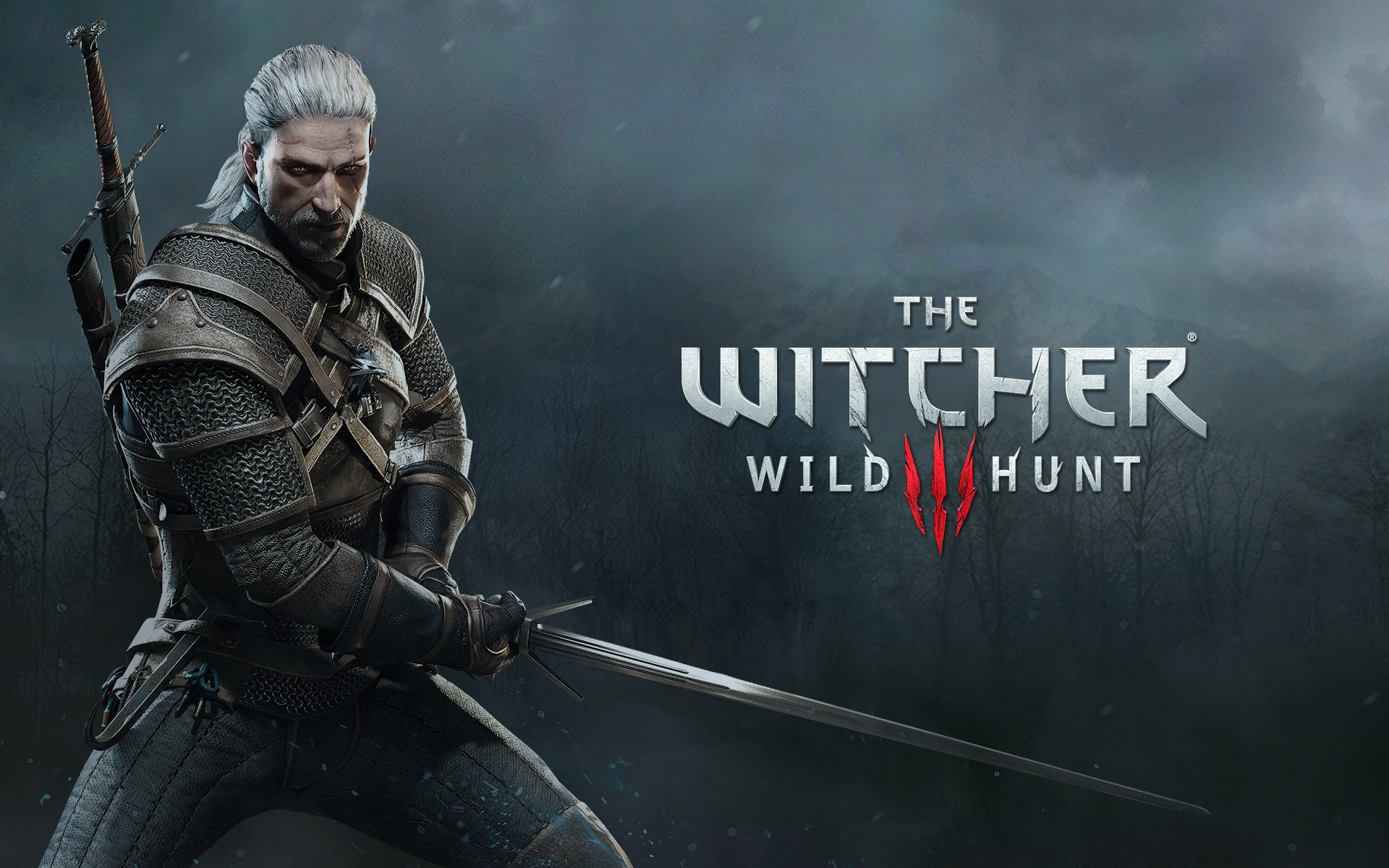 Geralt di Rivia, The Witcher 3: Wild Hunt, Logo, Spada, 1920x1200, sfondo per PC